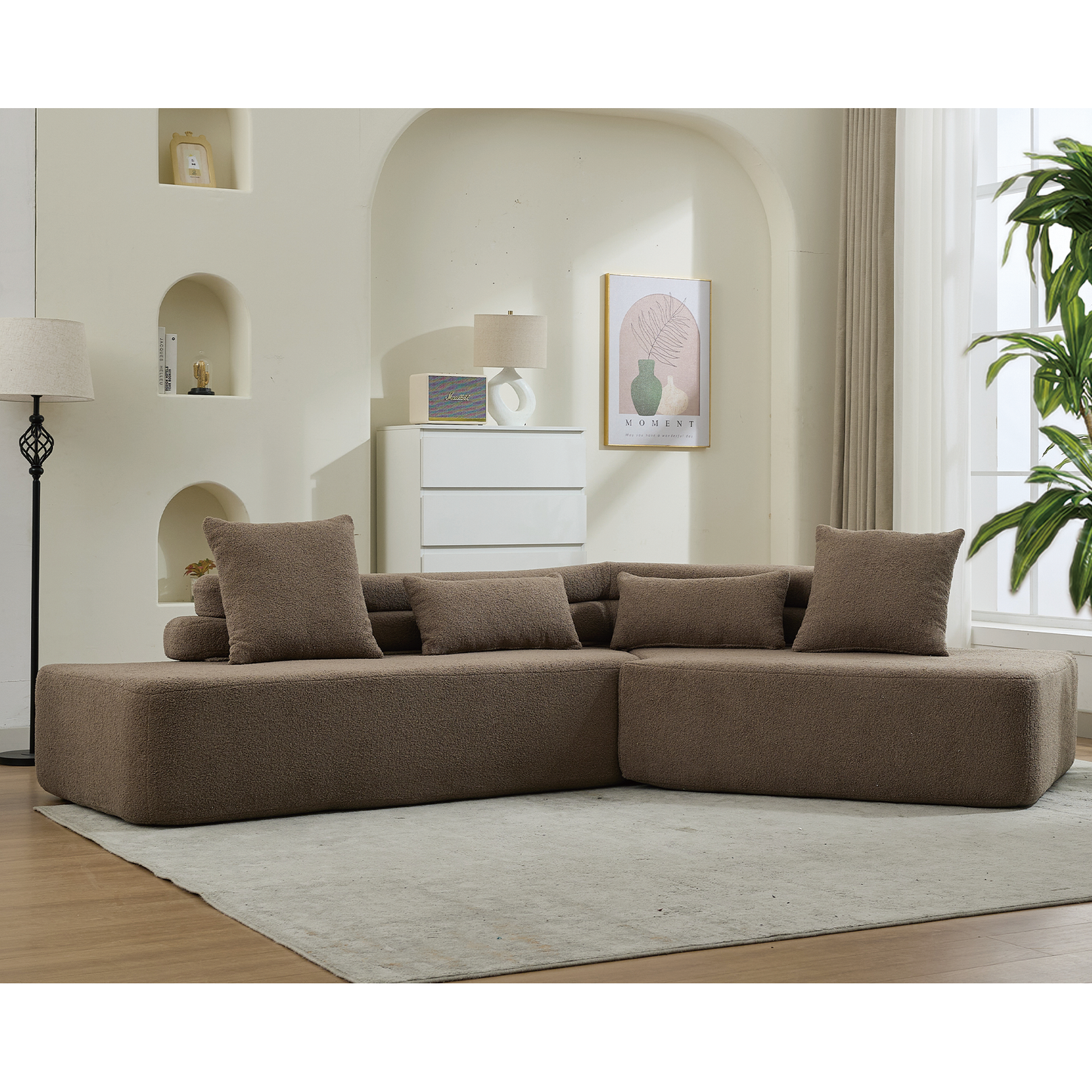 128"Minimalist Cloud Sectional Couch ,Modern Couches ,4-Seater ,No Assembly,Two Modular Sofa,Boucle Teddy Fabric, Upholstered