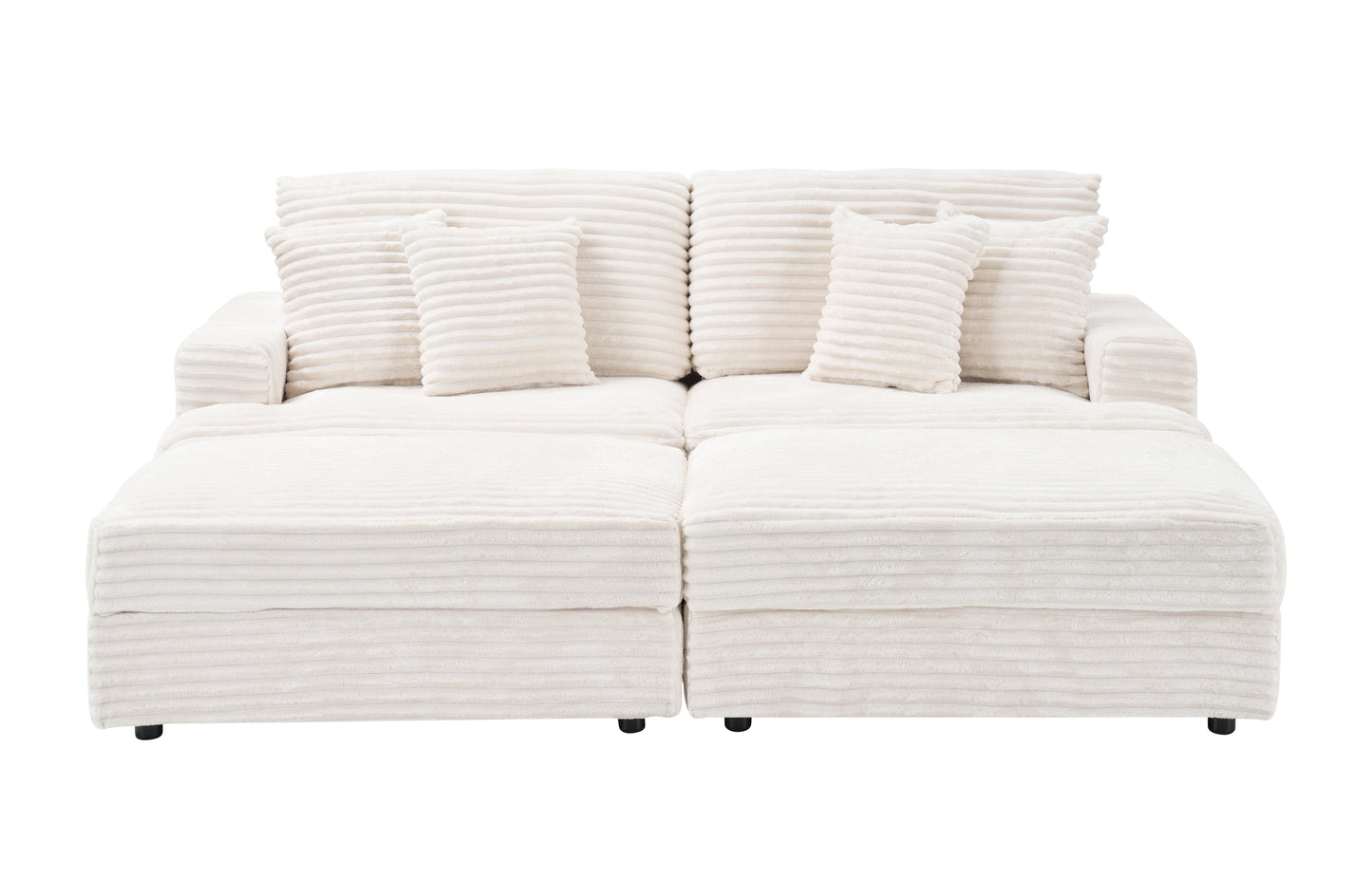 82 Inches Beige Corduroy Sofa, Two Storage Feet +4 Throw Pillows, Create a Living Room, Office Fashion New Darling