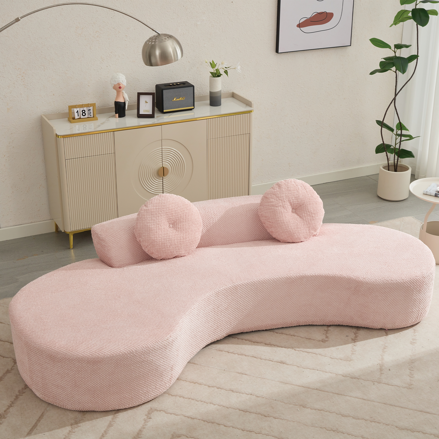 105.5''Curved Sofa, Modern Minimalist Sofa, Cloud Couch Sofa 3-4 Seater Couch With 2 Pillows,Bedroom, No Assembly Require