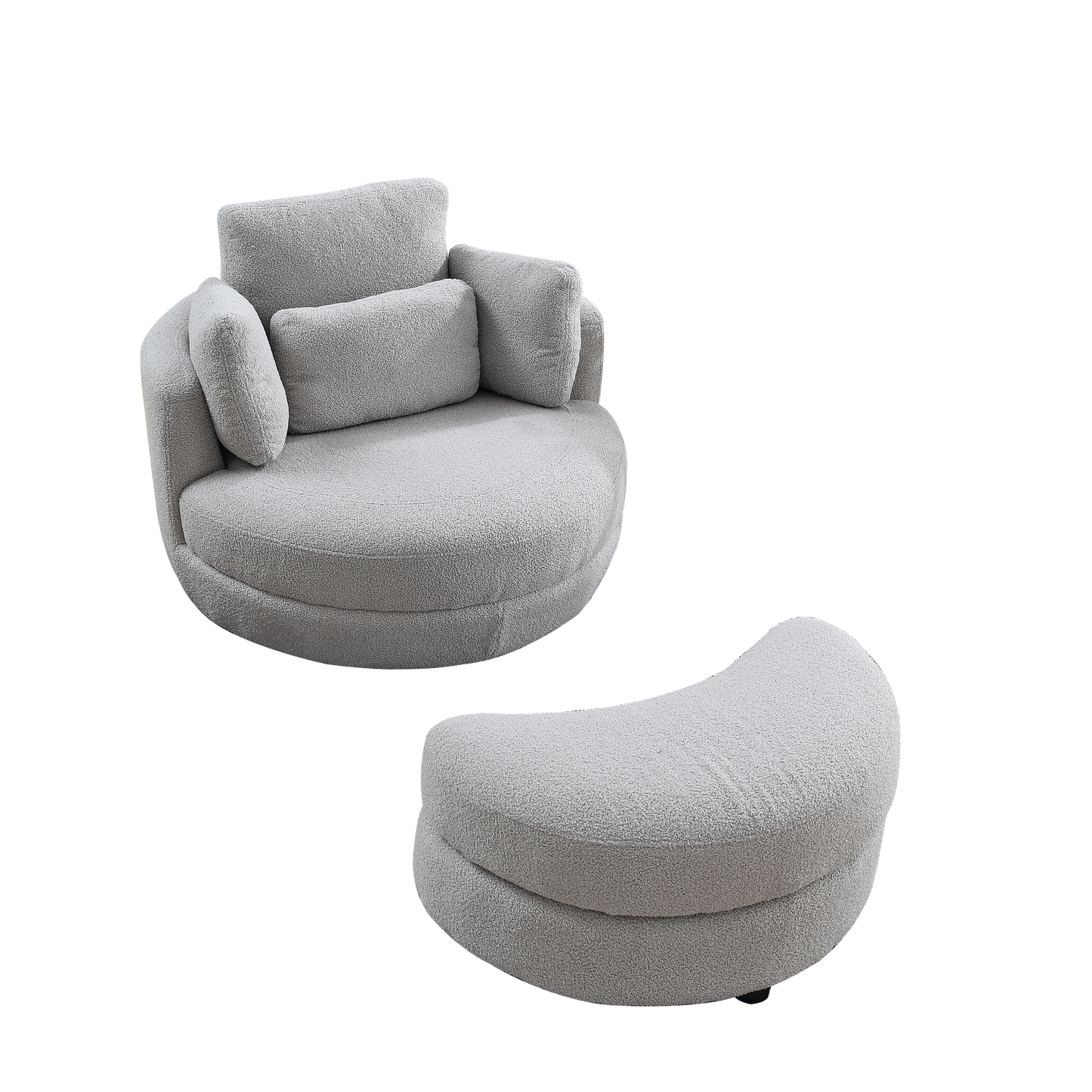 39"W Oversized Swivel Chair With Moon Storage Ottoman for Living Room, Modern Accent Round Loveseat Circle