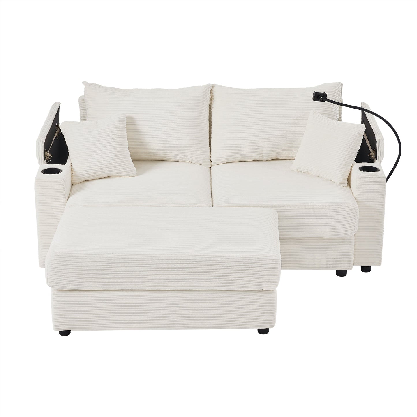 72.8" Modern Style Loveseat Sofa Sectional Sofa Couch With Storage Space, a Movable Ottoman, Two USB Ports, Two Cup Hold