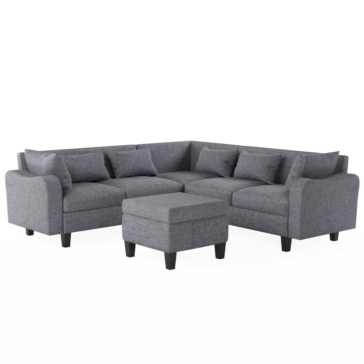 87" Modern Sectional Sofa With Coffee Table,6-Seat Couch Set With Storage Ottoman,Various Combinations,L-Shape Indoor