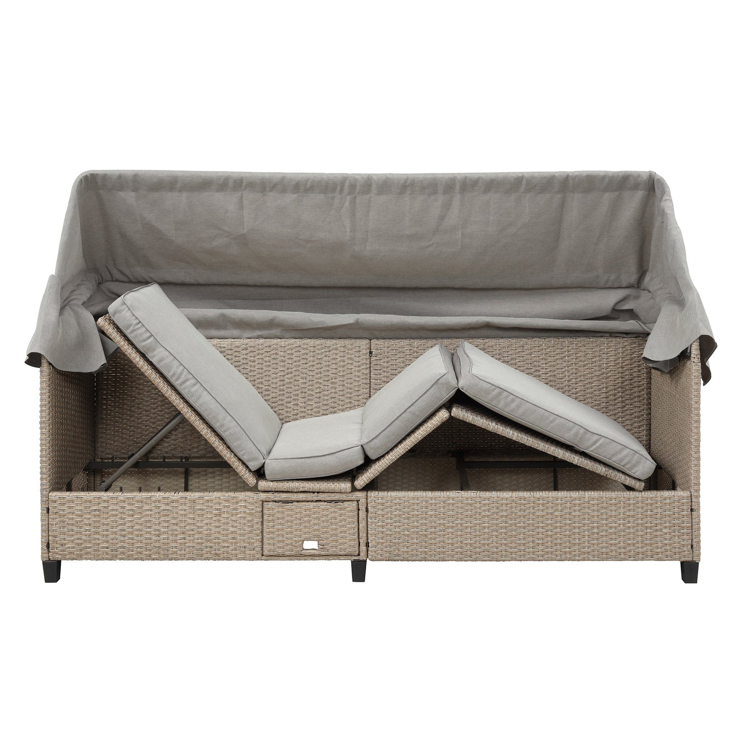 4 Piece UV-Proof Resin Wicker Patio Sofa Set With Retractable Canopy, Cushions and Lifting Table,Brown