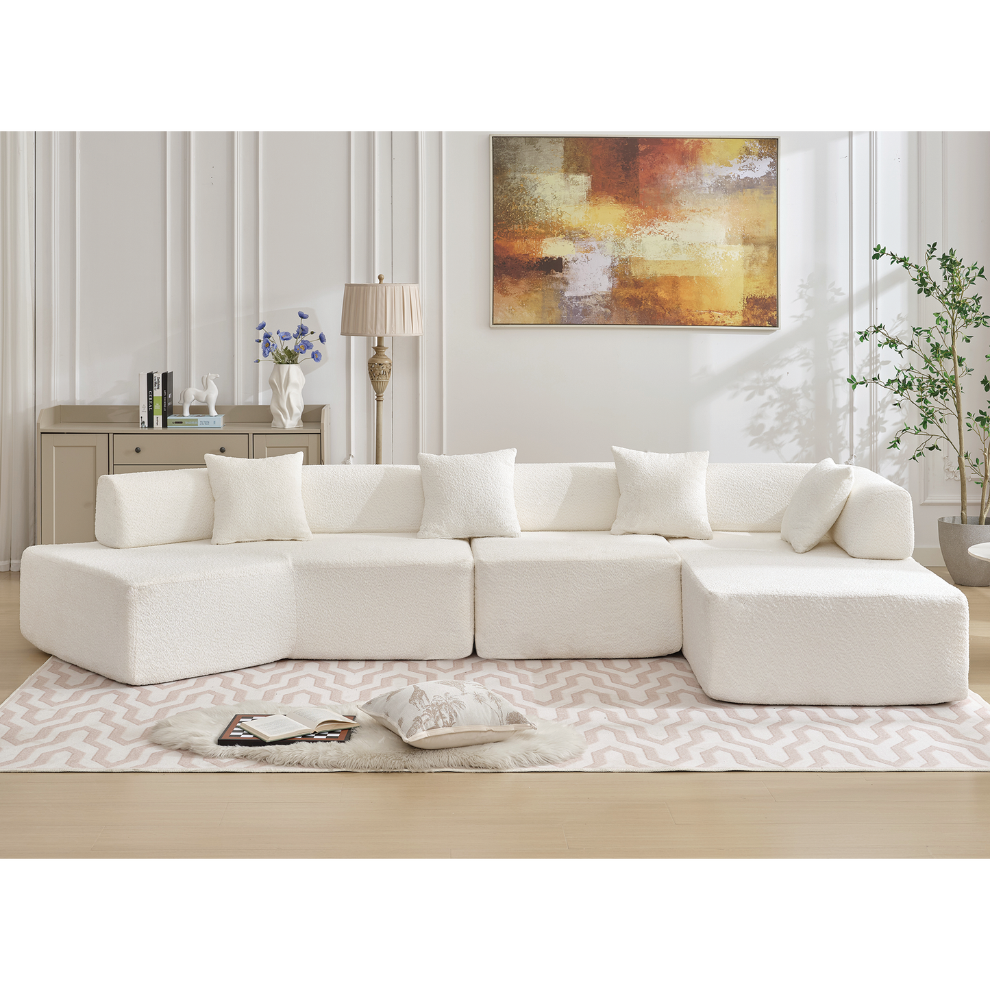 Modern Minimalist 140" L-Shape Couch ,No Assembly Required,Boucle,Modular Sofa ,Couch With Chaise