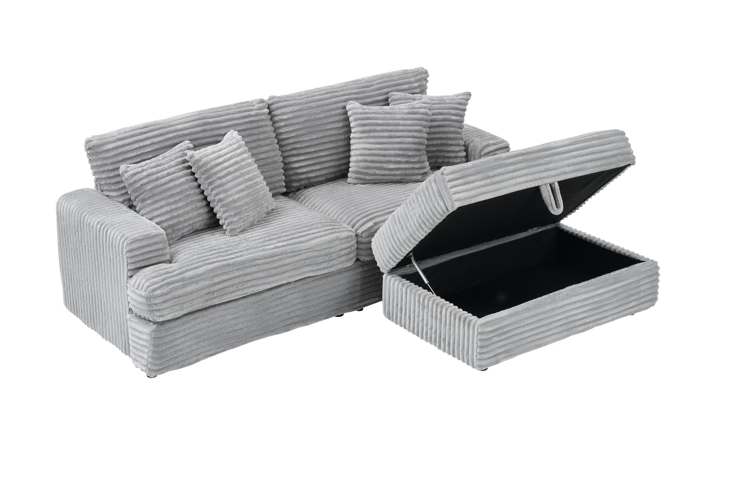 82 Inches Gray Corduroy Sofa, Storage Feet +4 Throw Pillows, Create a Living Room, Office Fashion New Darling