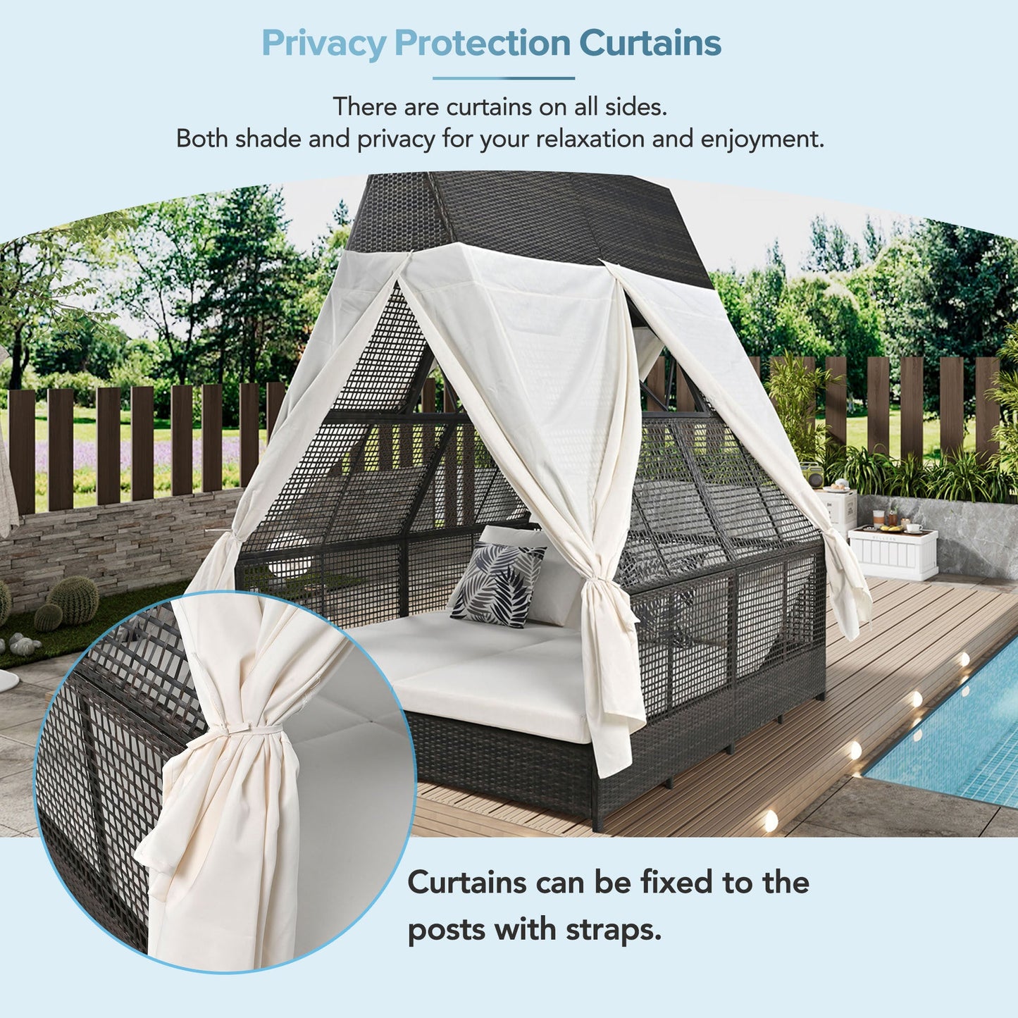 Outdoor Daybed Patio Lounge Bed With Adjustable Backrest Outdoor
