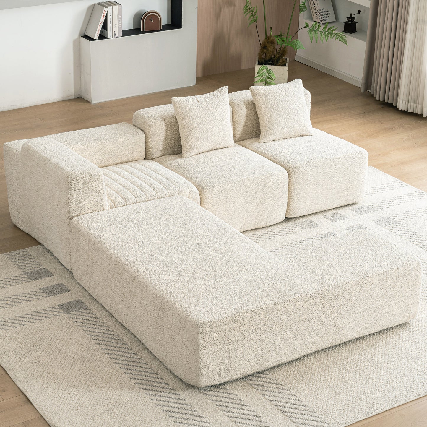 116.5" Sectional Sofa Full-Compressed Sofa Couch Free-Combined Sofa for Living Room, Beige