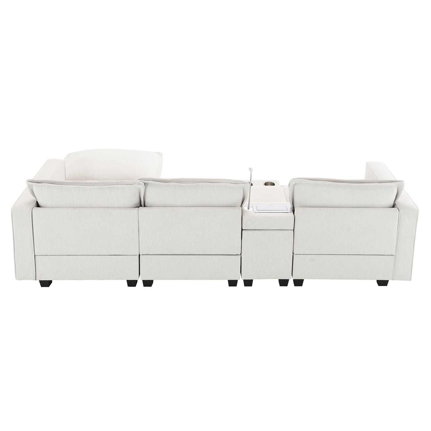 109*57" Modern Sectional Cloud Sofa With Console,USB Charger,Reading Light,Cup Holder,Wide Seat,4 Seat Chenille Modular