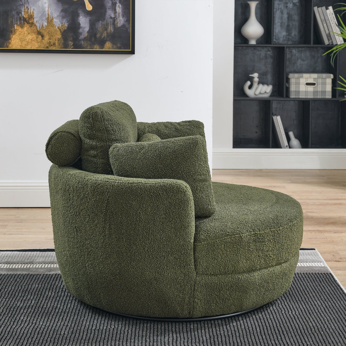 39"W Oversized Swivel Chair With Moon Storage Ottoman for Living Room, Modern Accent Round Loveseat Circle