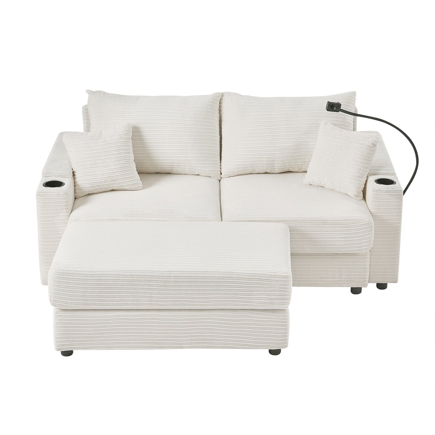 72.8" Modern Style Loveseat Sofa Sectional Sofa Couch With Storage Space, a Movable Ottoman, Two USB Ports, Two Cup Hold