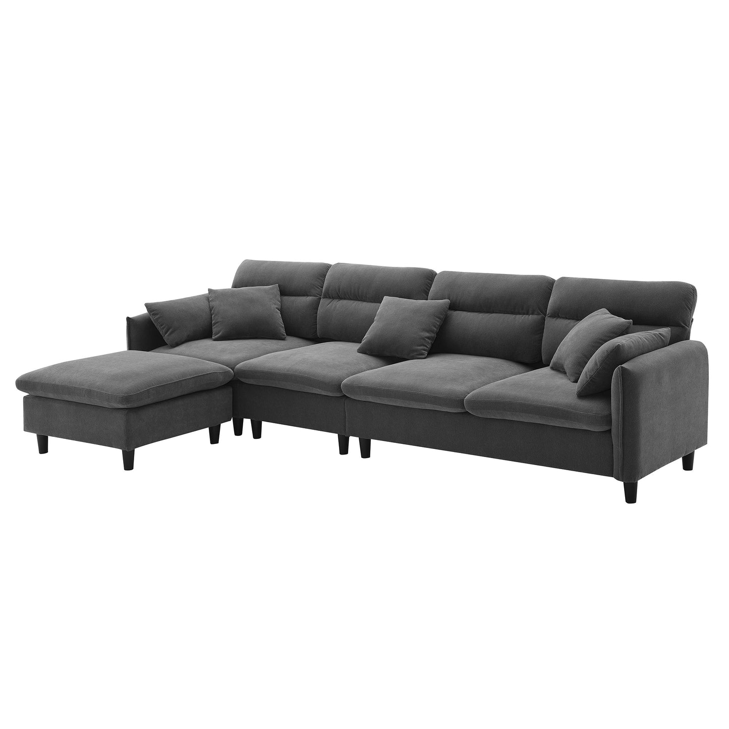 110*62" Modern Convertible Sectional Sofa,L-Shaped Reversible Couch Set With Free Pillows,5 Seat Cloud Chenille Indoor