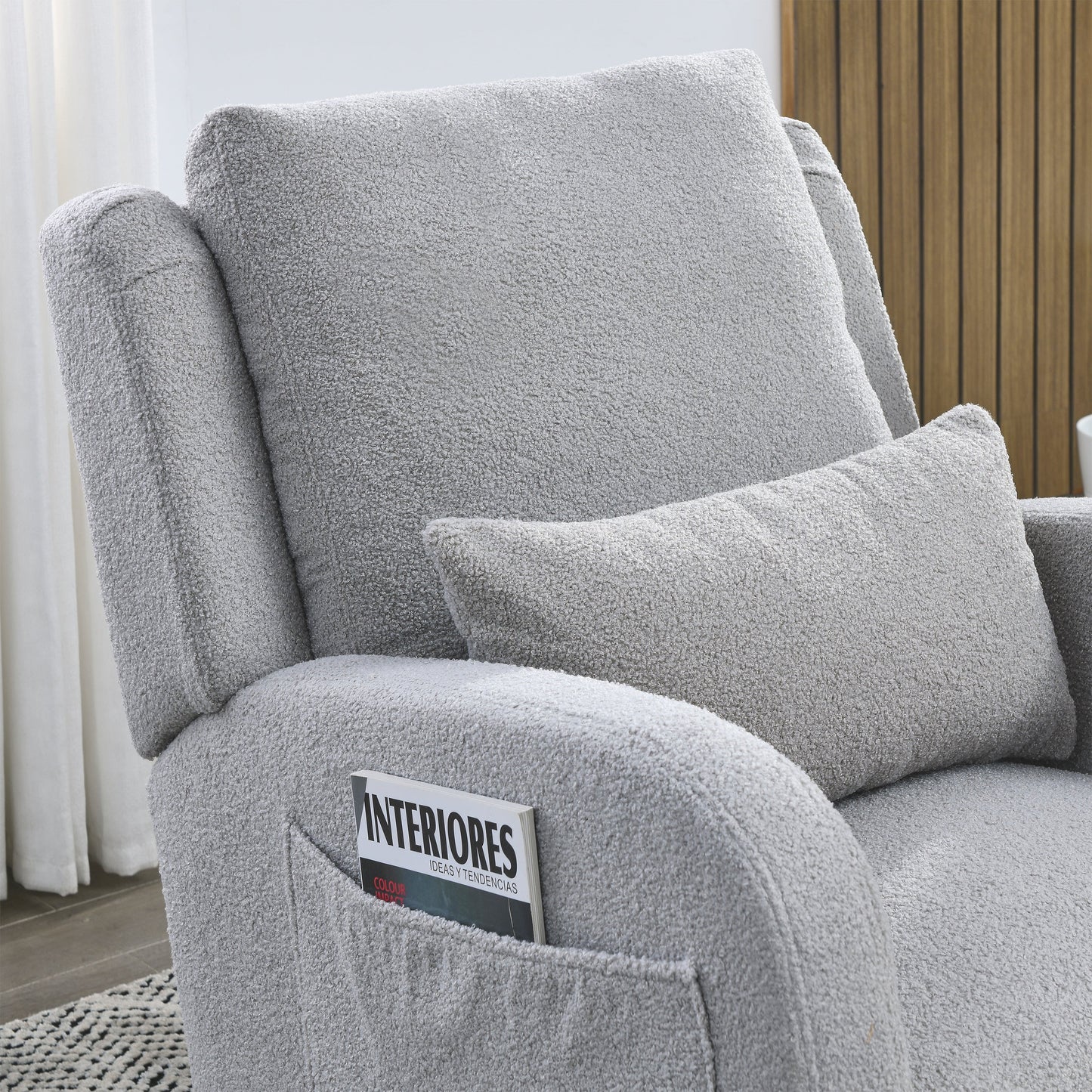 27.5 "W Modern Accent High Back Living Room Casual Armchair Rocker With One Lumbar Pillow, Two Side Pockets