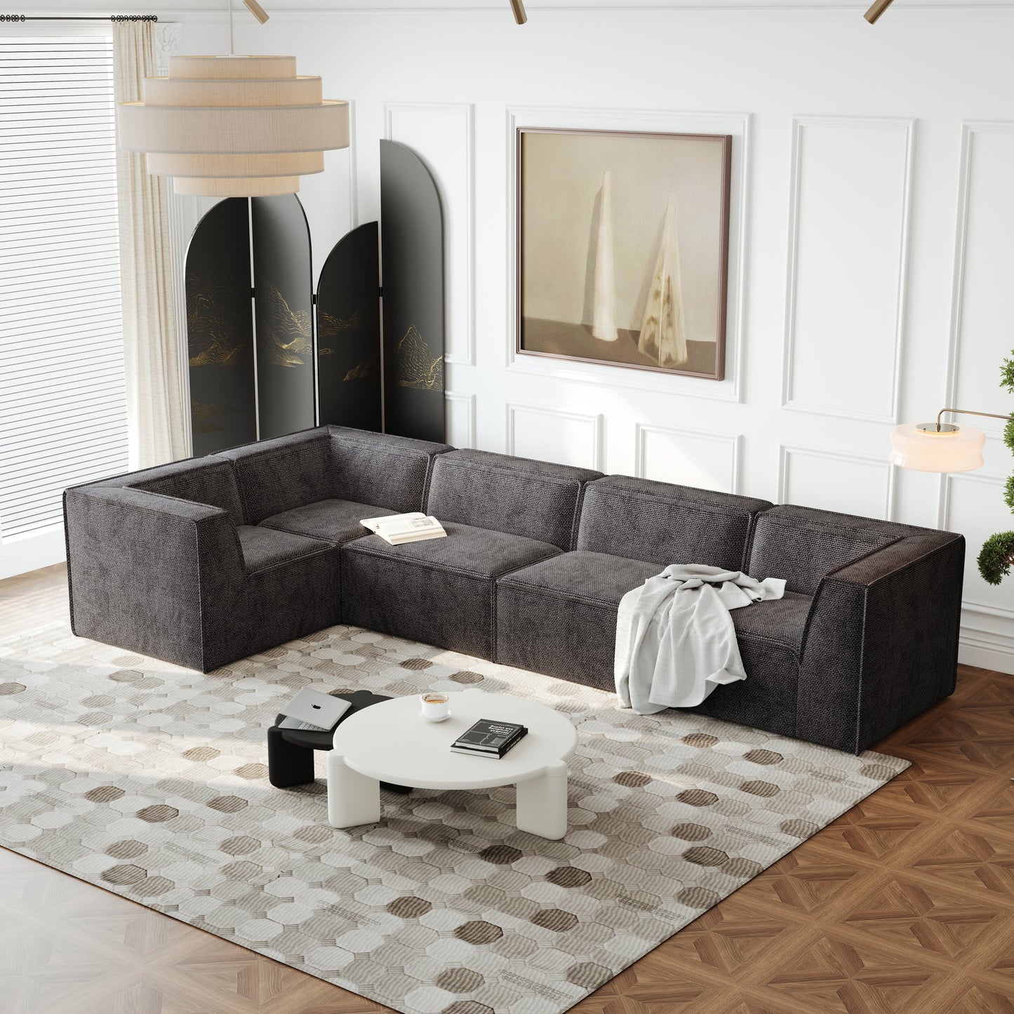106*106" Chenille Modular L Shaped Sectional Sofa,Luxury Floor Couch Set,Upholstered Indoor Furniture