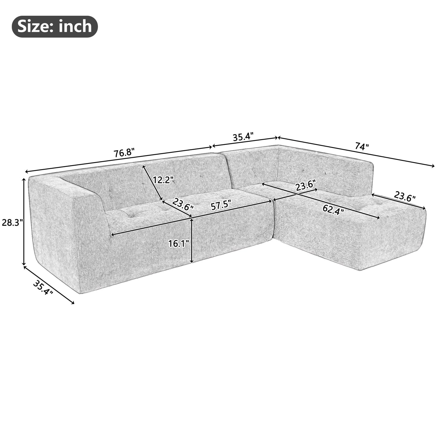 112.2*74" Modular Modular Combination Living Room Sofa Set, Modern Minimalist Sofa, Living Room Upholstered Sofa Bed