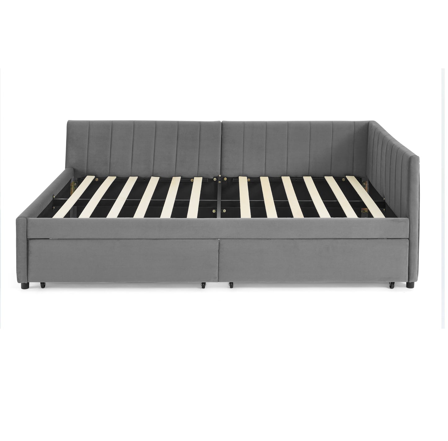 Full Size Upholstered Tufted Bed Frame With Two Drawers, Sofa Bed Frame With Comfortable Backrest and Armrests, Velvet