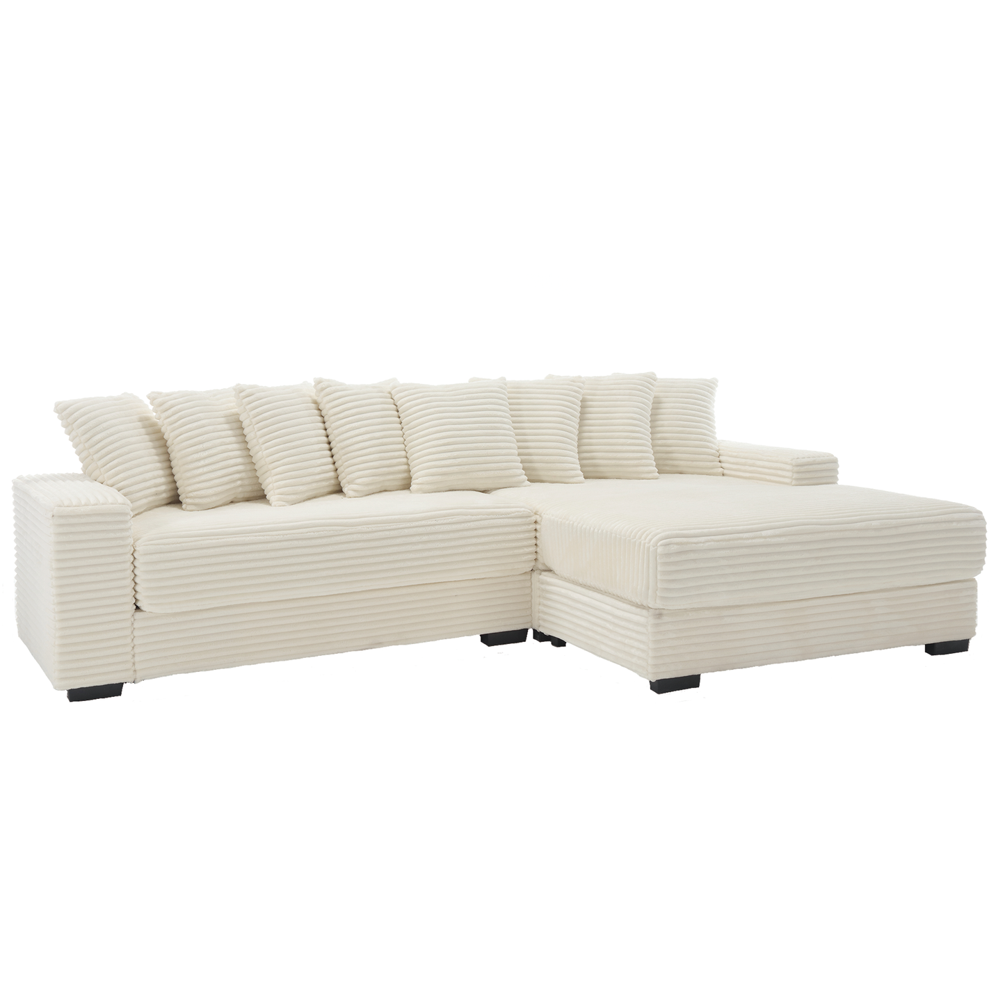Oversized Two-Piece Couches, L Shaped Sofa, Corduroy, Right Chaise Daybed,with Armrests,Eight Throw Pillows,Corner Sofa