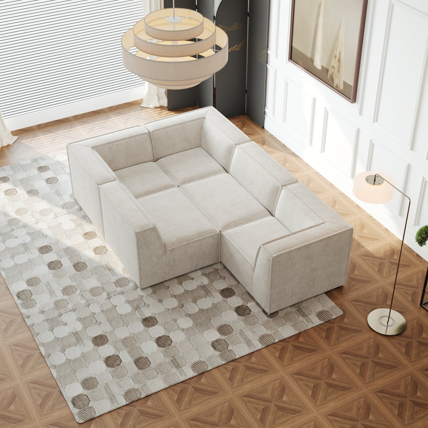 106*106" Chenille Modular L Shaped Sectional Sofa,Luxury Floor Couch Set,Upholstered Indoor Furniture