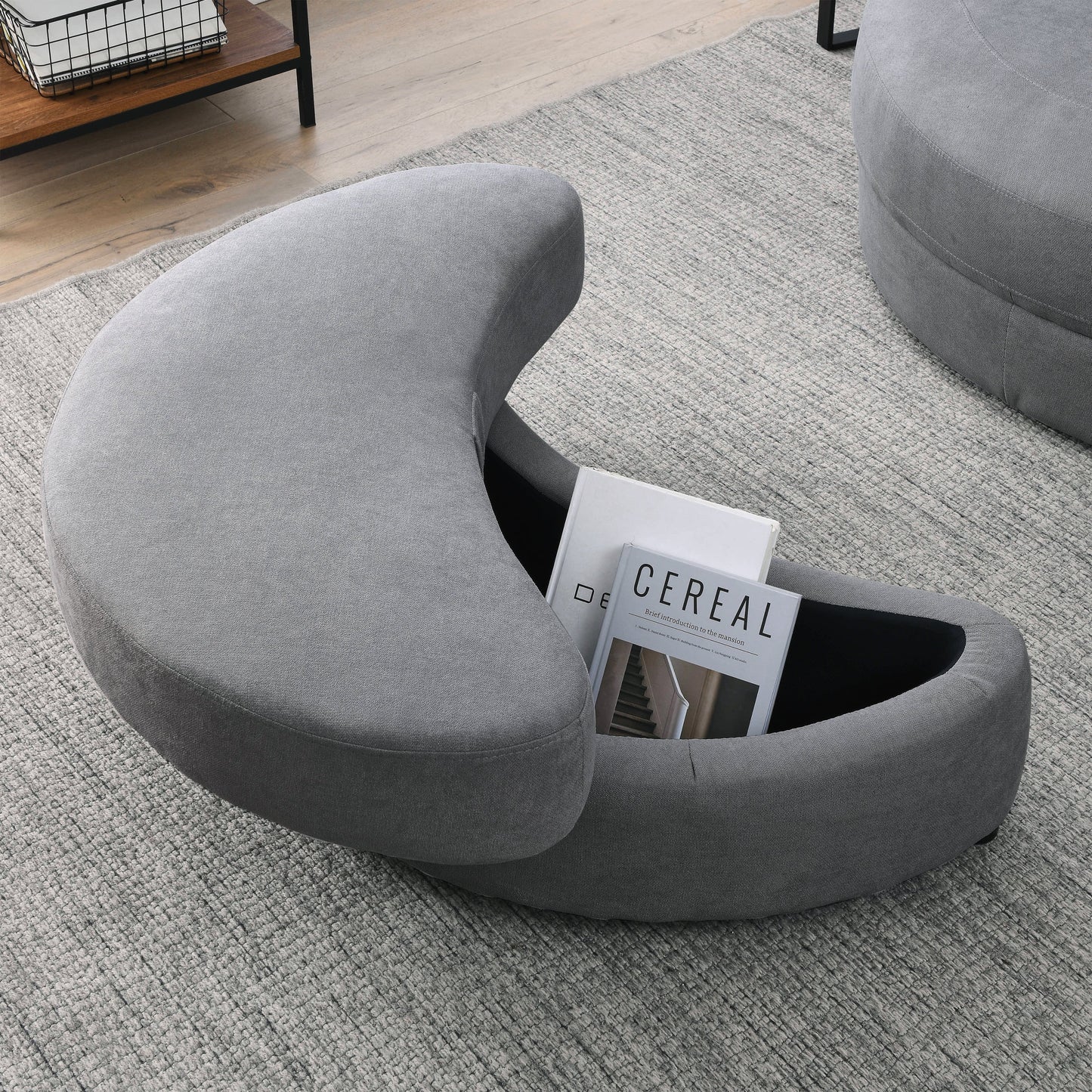 Swivel Accent Barrel Modern Dark Grey Sofa Lounge Club Big Round Chair With Storage Ottoman Linen Fabric for Living Room