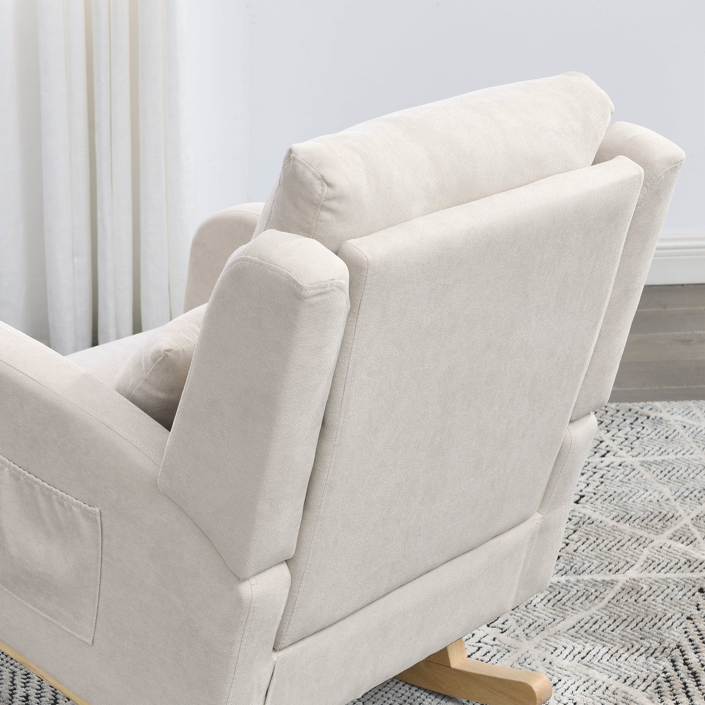 27.5 "W Modern Accent High Back Living Room Casual Armchair Rocker With One Lumbar Pillow, Two Side Pockets