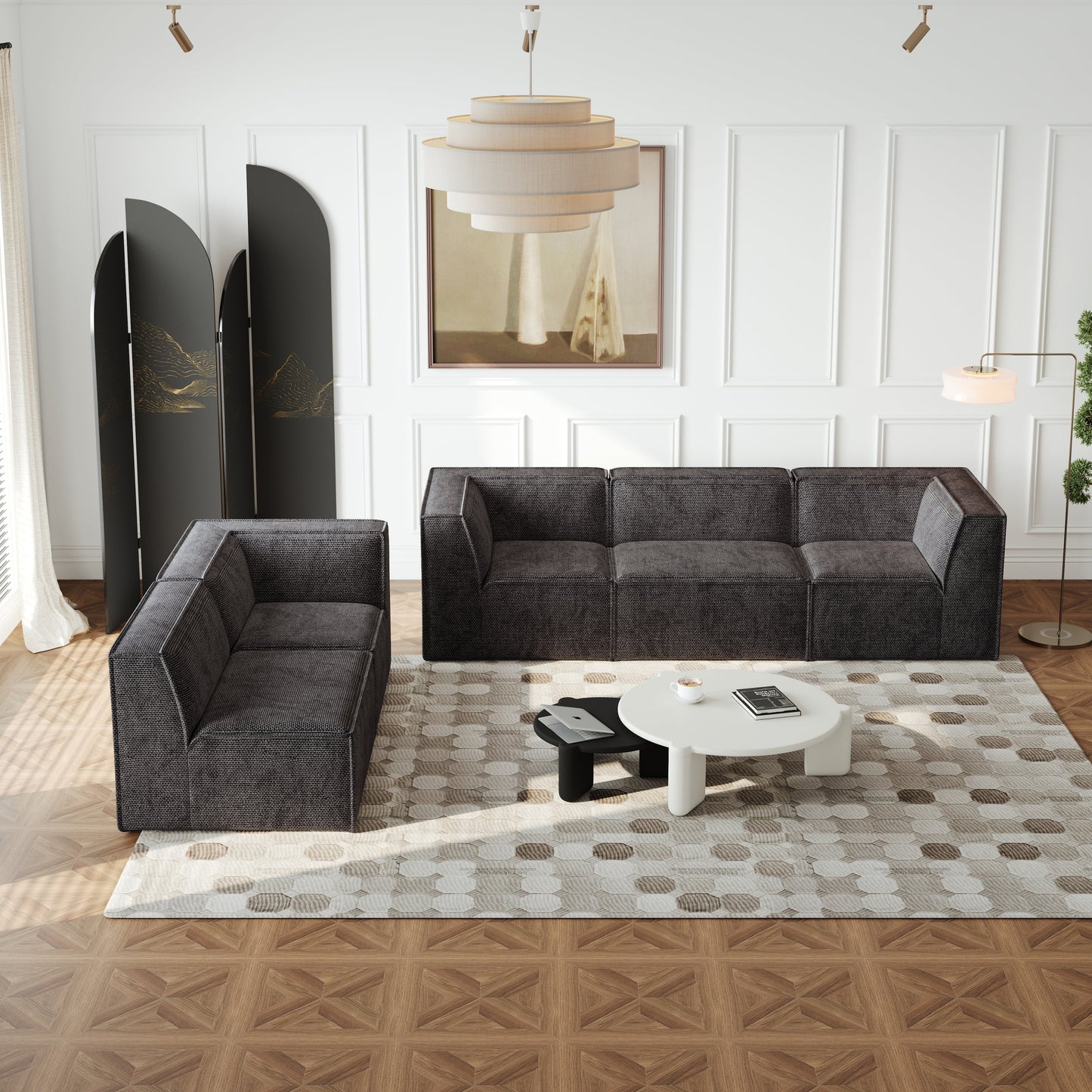 106*106" Chenille Modular L Shaped Sectional Sofa,Luxury Floor Couch Set,Upholstered Indoor Furniture