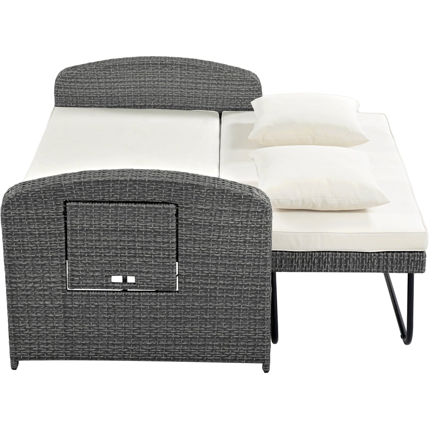 PE Wicker Rattan Double Chaise Lounge, 2-Person Reclining Daybed With Adjustable Back and Cushions