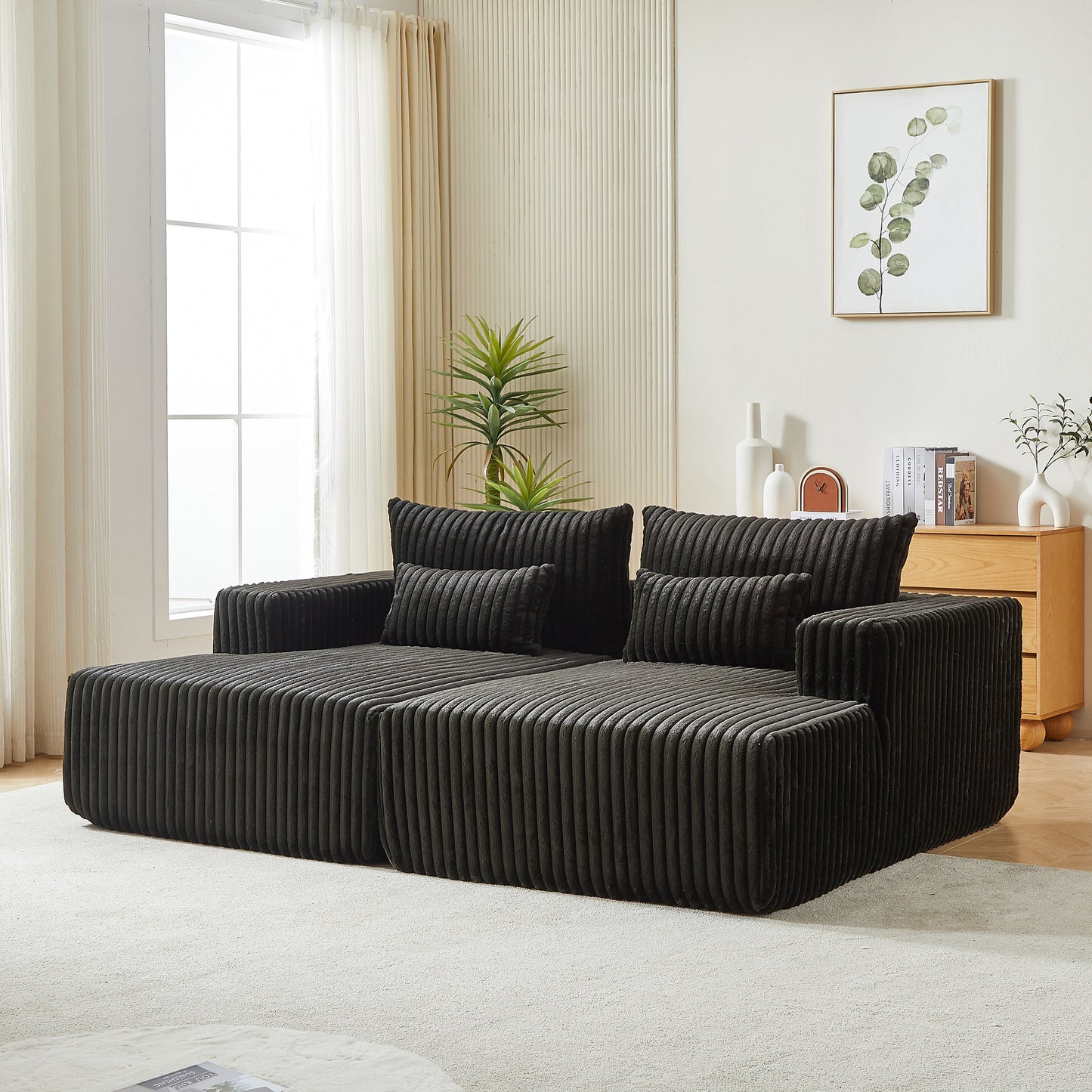 87" Oversized Sectional Lounge Chaise ,No Assembly Required,Cloud Plush Loveseat With Reclining Sofa Bed,Fluffy Modern