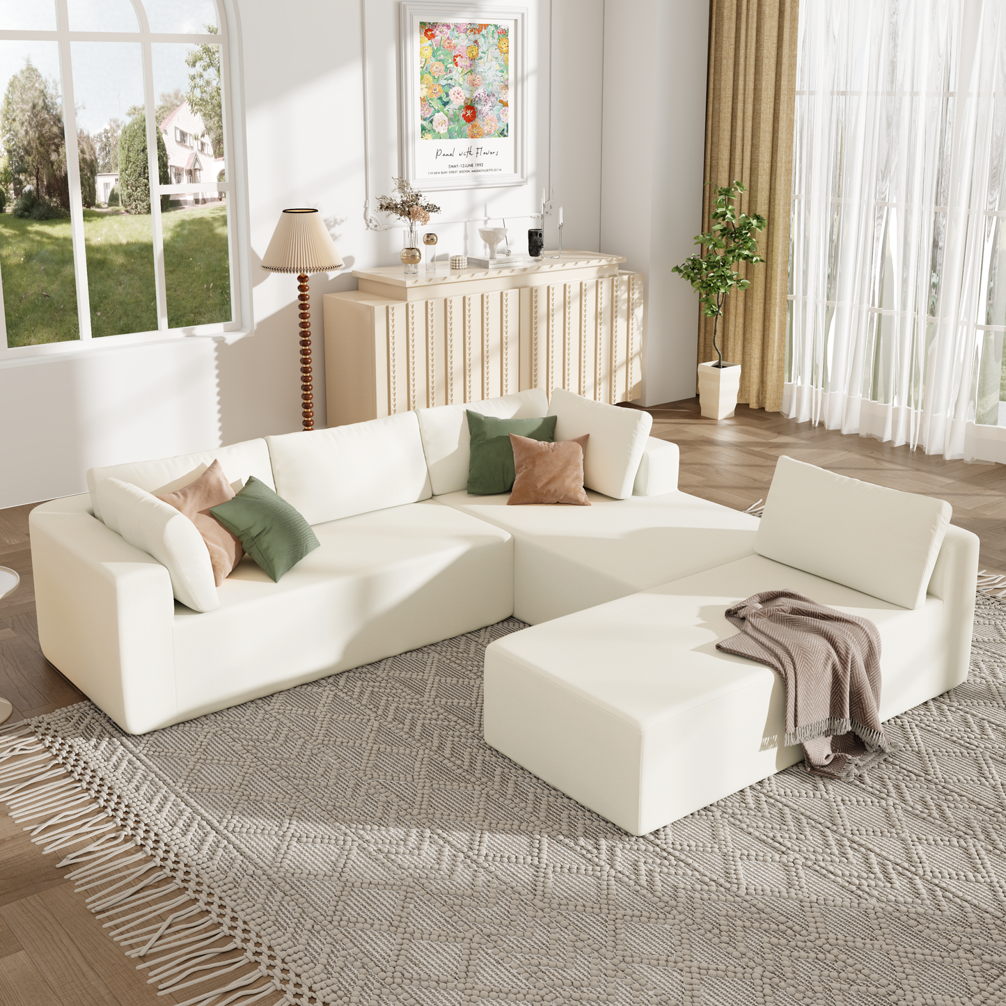 Modern Large Modular Sectional Sofa for Living Room, Bedroom, Salon, 3 Piece Free Combination