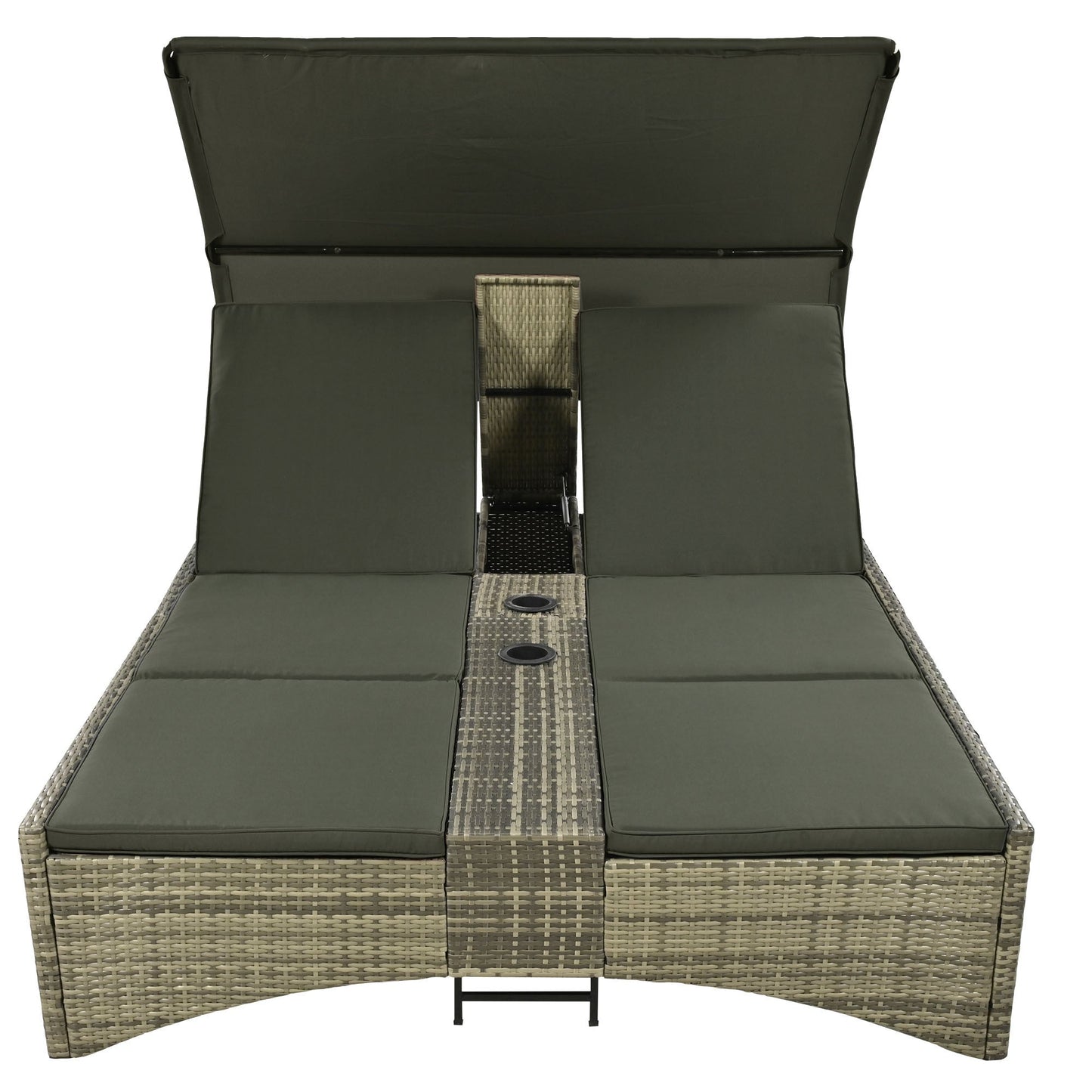 Patio Daybed Outdoor Daybed Outdoor Rattan Sun Lounger With Shelter Roof With Adjustable Backrest, Storage Box