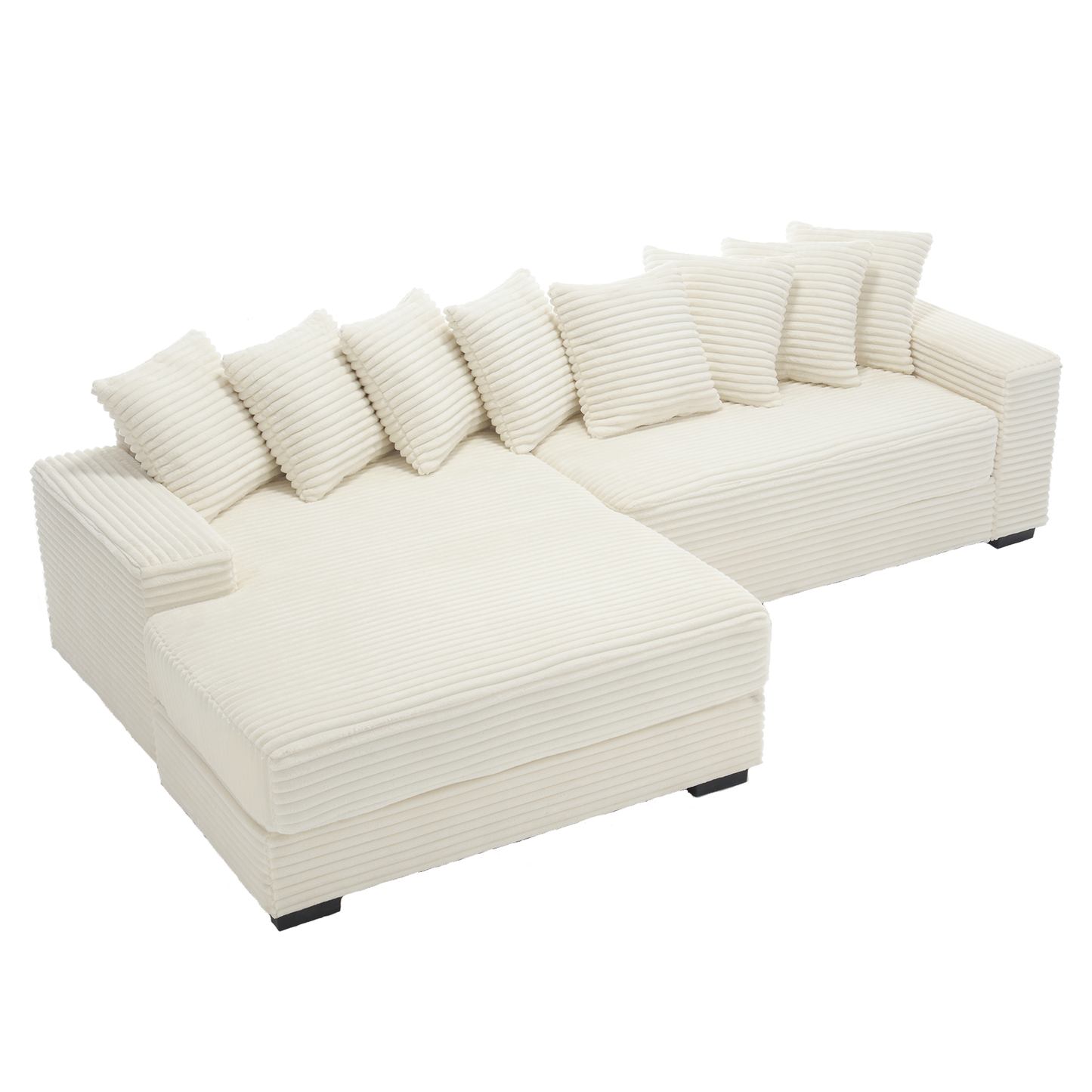 Oversized Two-Piece Couches, L Shaped Sofa, Corduroy, Left Chaise Daybed,with Armrests,Eight Throw Pillows,Corner Sofa