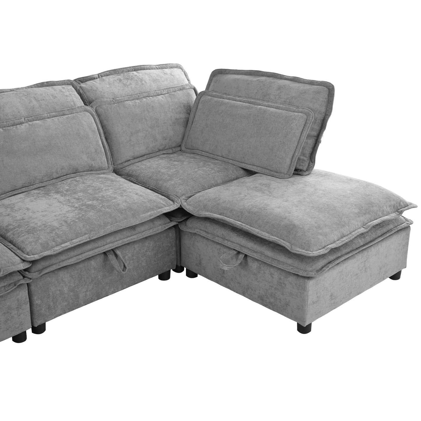 Double-Layer Cushion Modular Sofa, Freely Combinable, 4-Seater With Storage Function, Includes 4 Soft Cushions, Perfect