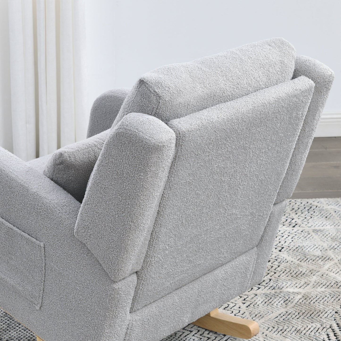 27.5 "W Modern Accent High Back Living Room Casual Armchair Rocker With One Lumbar Pillow, Two Side Pockets