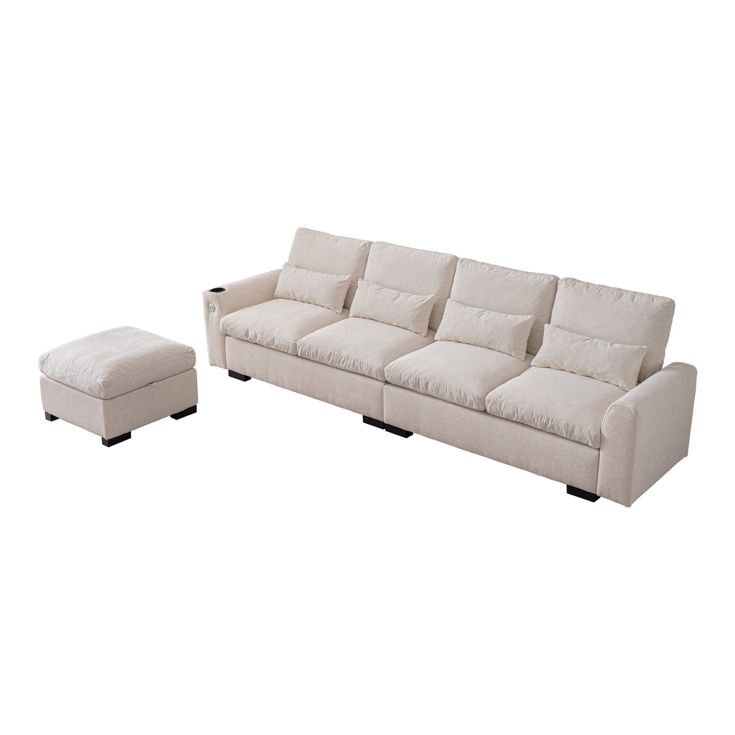 114.5"Modern Modular L Shaped Chenille Sofa Couch Reversible Ottoman With Storage Removable and Washable Cushions Sofa