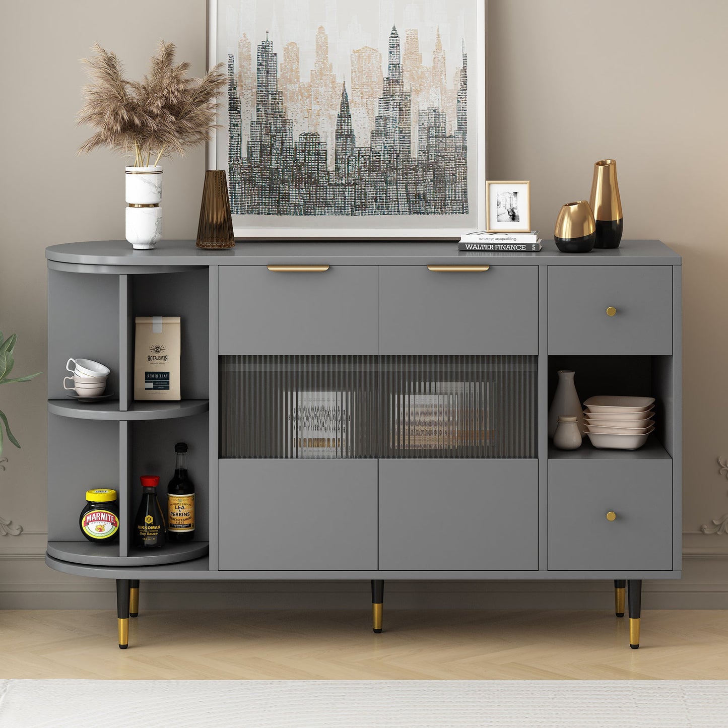 Rotating Storage Cabinet With 2 Doors and 2 Drawers, Suitable for Living Room, Study, and Balcony