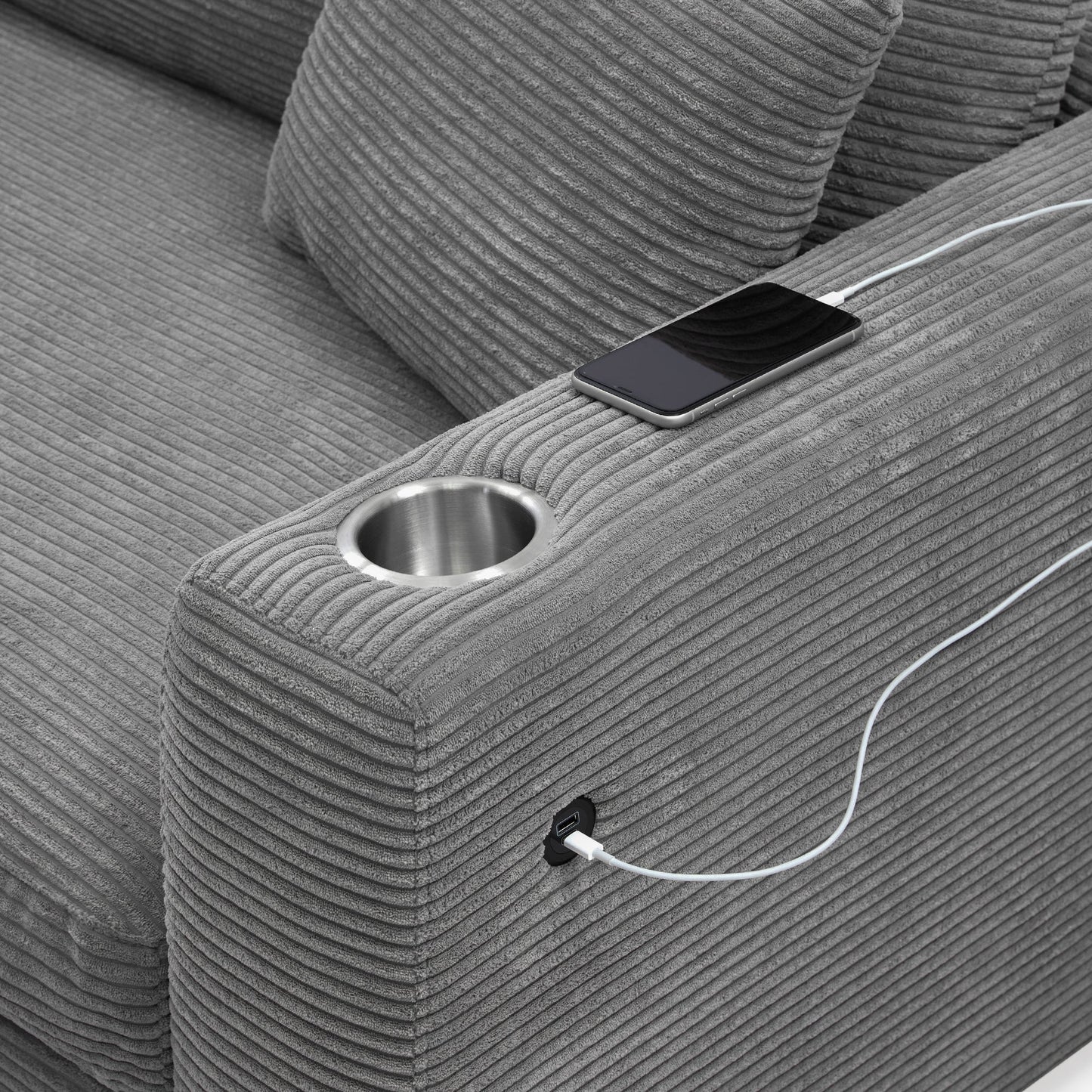 134*54"Oversized Corduroy Sectional Sofa,L Shaped Cloud Couch With USB Charging Port,Cup Holder,Deep Seat Sofa Bed