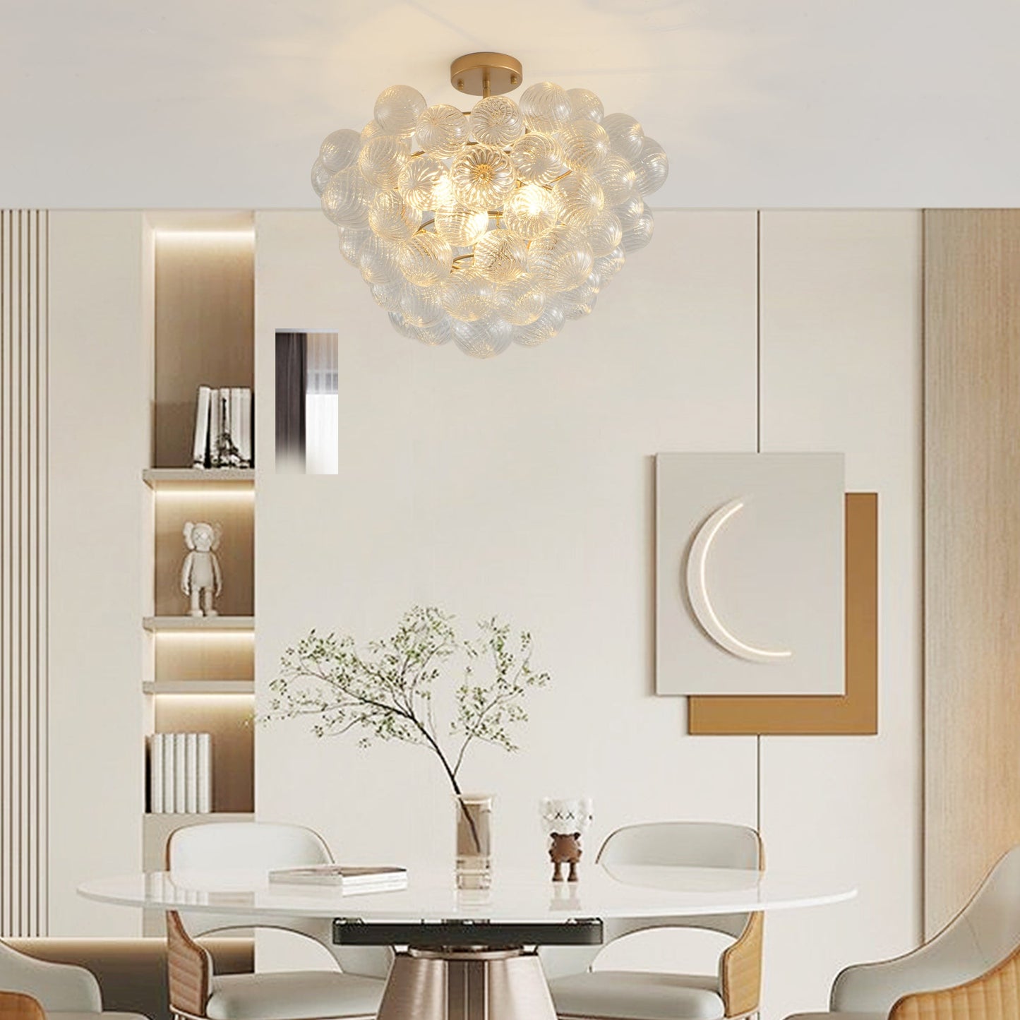 20-Inch Gold Ceiling Pendant Light With Threaded Clear Glass Globe Shade – Ideal for Living Room, Dining Room, Kitchen