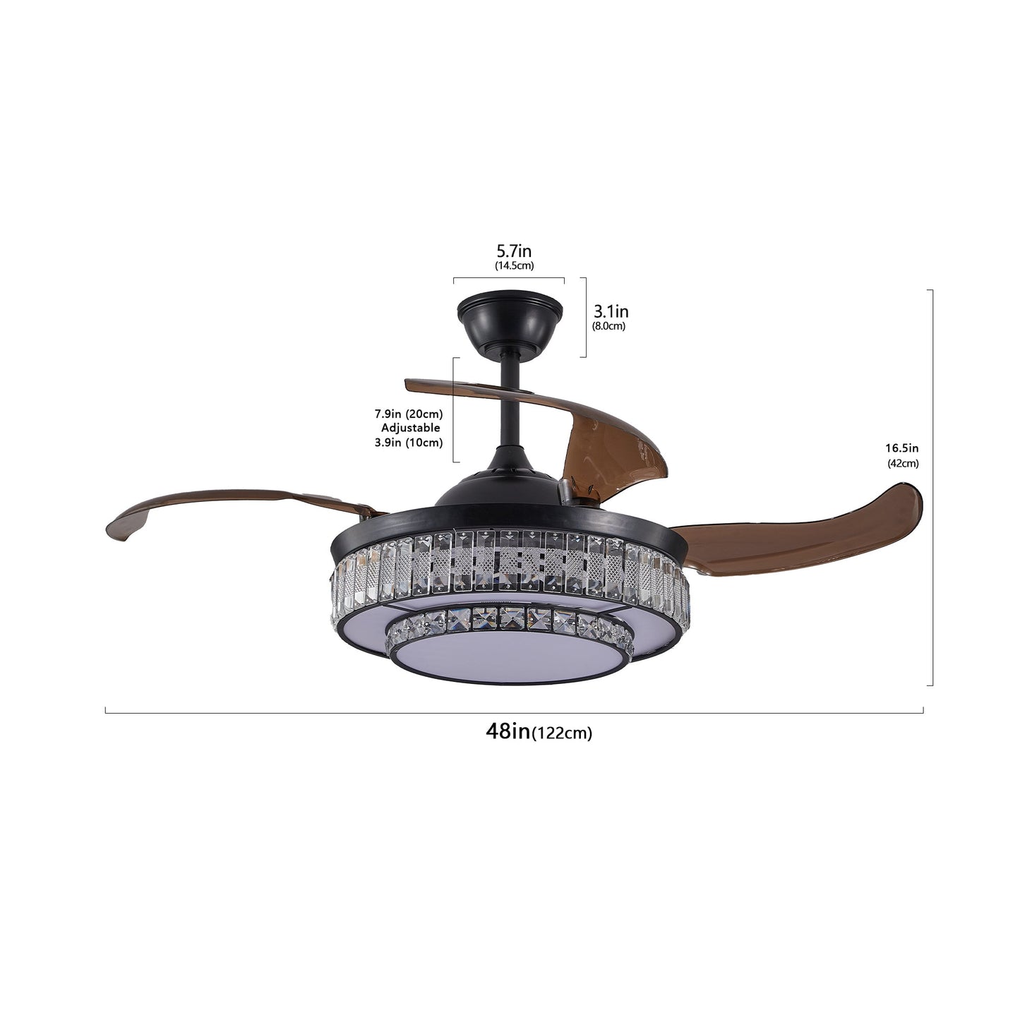 Contemporary LED Retractable Ceiling Fan With Light and Remote Control, Quiet Reversible Motor