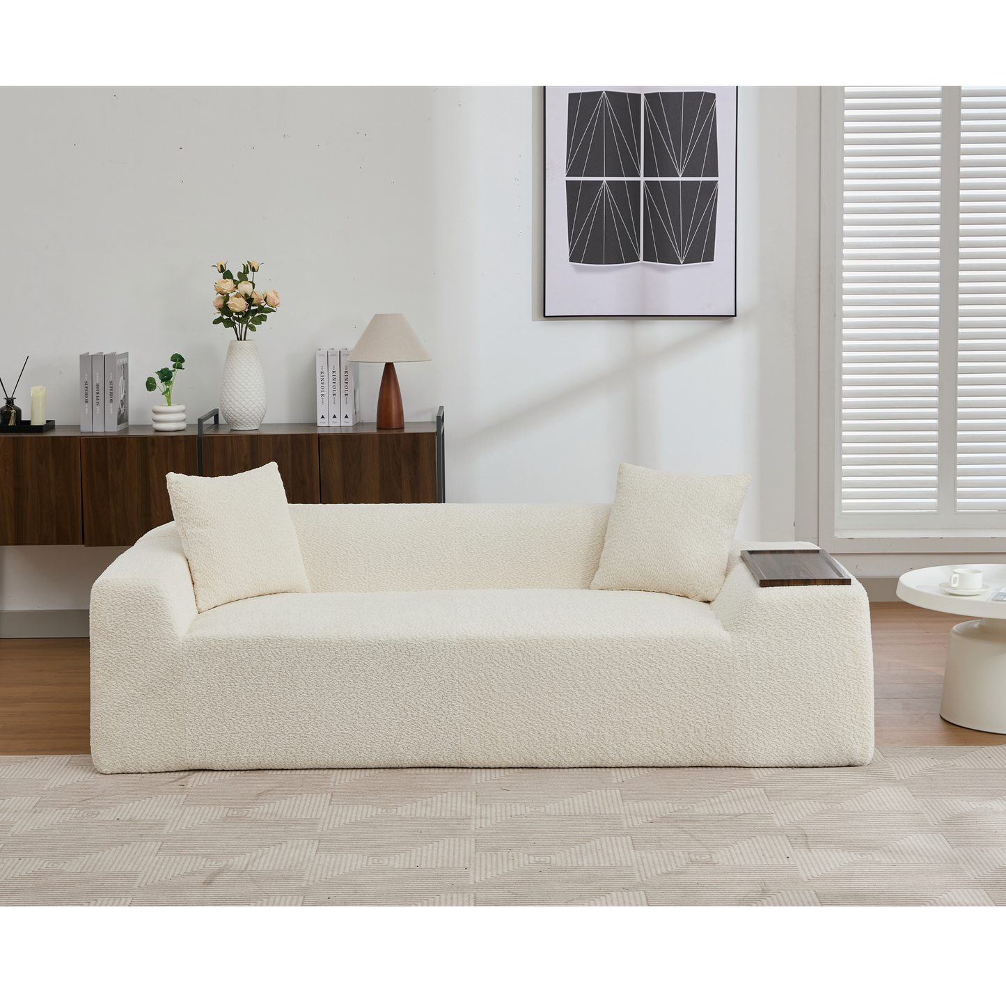 2 Piece Boucle Cloud Sofa Set, Upholstered Sofa Set, Modern 3 Seater and 2 Seater Sofa With MDF End Table for Living Room