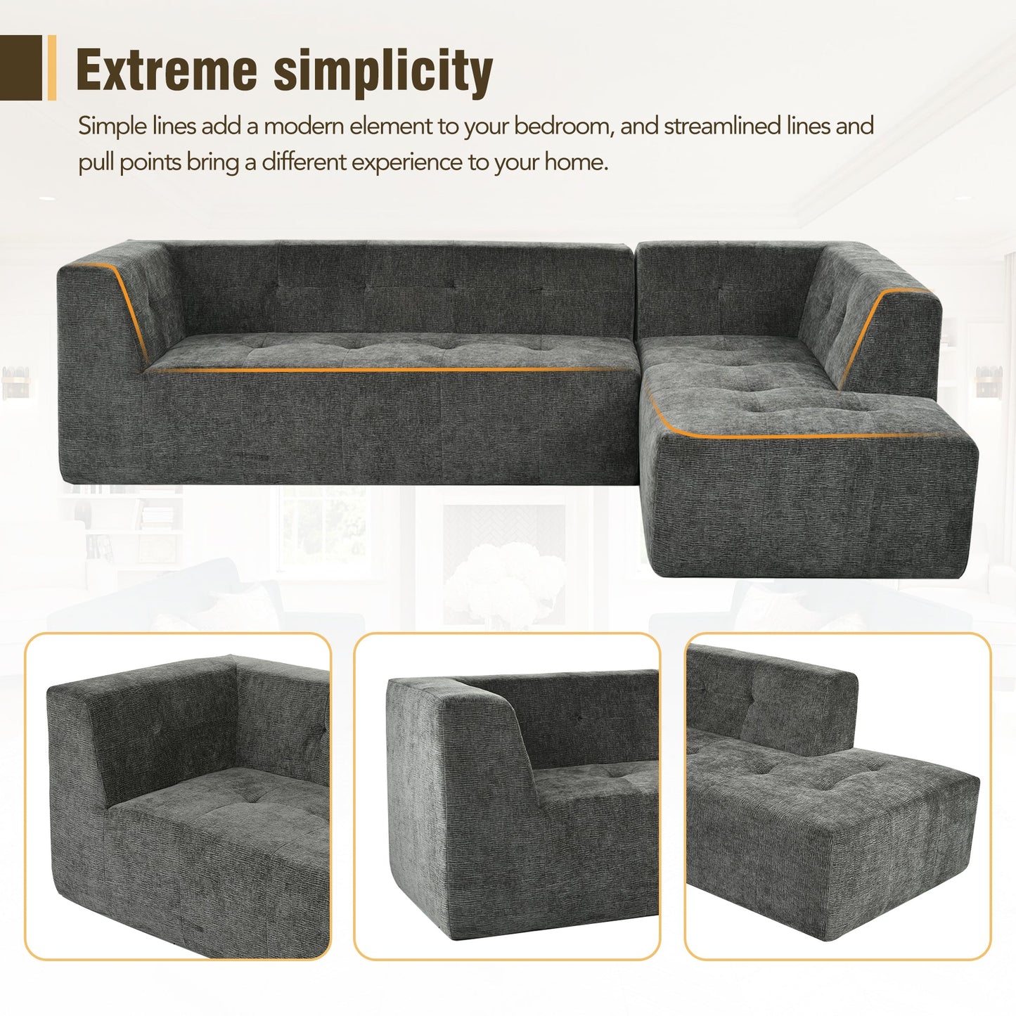 112.2*74" Modular Modular Combination Living Room Sofa Set, Modern Minimalist Sofa, Living Room Upholstered Sofa Bed