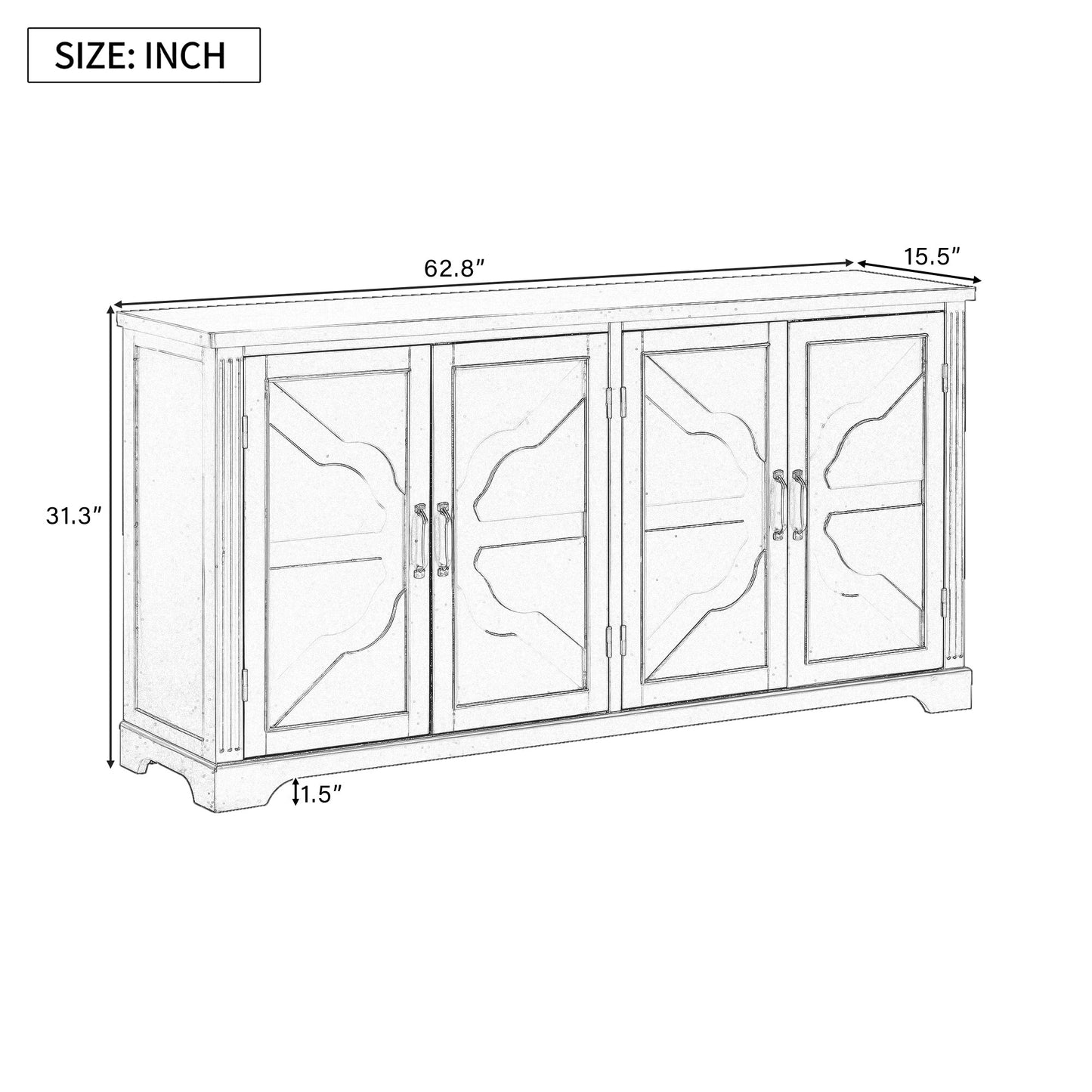 U_STYLE American Country Style Wooden Sideboard With Pine Doors and Legs, 4 Metal Handles, for Hallway Entryway Living R