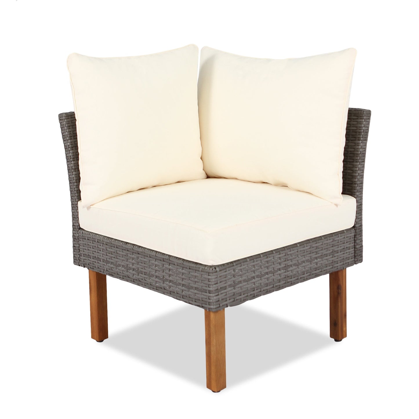 GO 9-Piece Patio Rattan Furniture Set, Outdoor Conversation Set With Acacia Wood Legs and Tabletop, PE Rattan Sectional