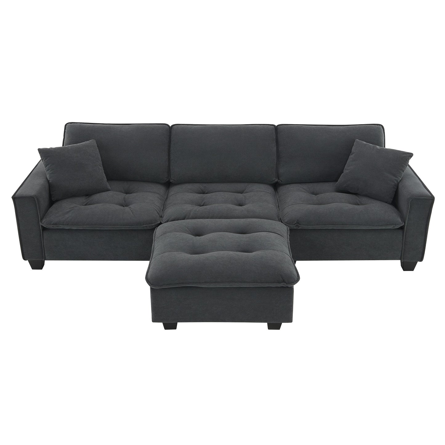 100*59" Modern Convertible Sectional Sofa,L-Shaped Reversible Couch Set With Free Pillows,4 Seat Suede Velvet Sleeper Sofa