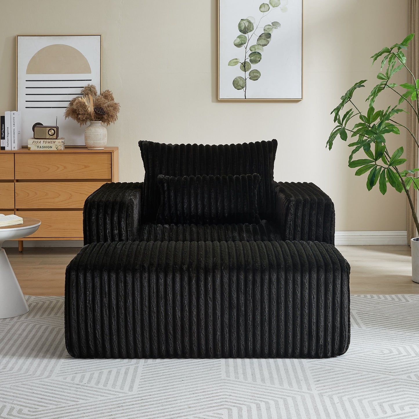 62.5-Inch Corduroy Sponge Sofa Lounge Chair With Removable Footrest,No Assembly Required,Fluffy Modern Sleeper Chair
