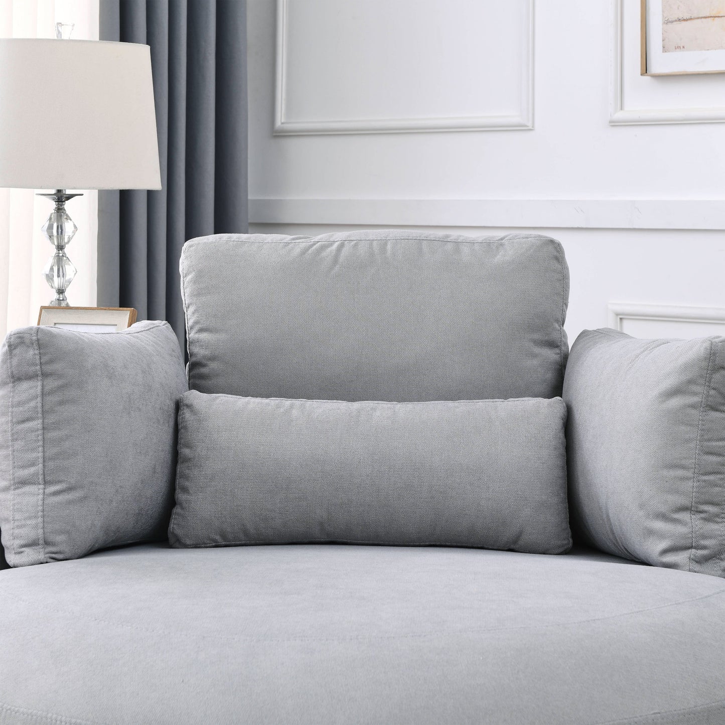 Swivel Accent Barrel Modern Grey Sofa Lounge Club Big Round Chair With Storage Ottoman Linen Fabric for Living Room