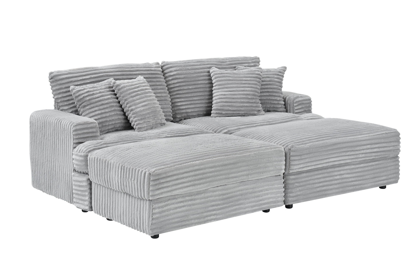 82 Inches Gray Corduroy Sofa, Two Storage Feet +4 Throw Pillows, Create a Living Room, Office Fashion New Darling
