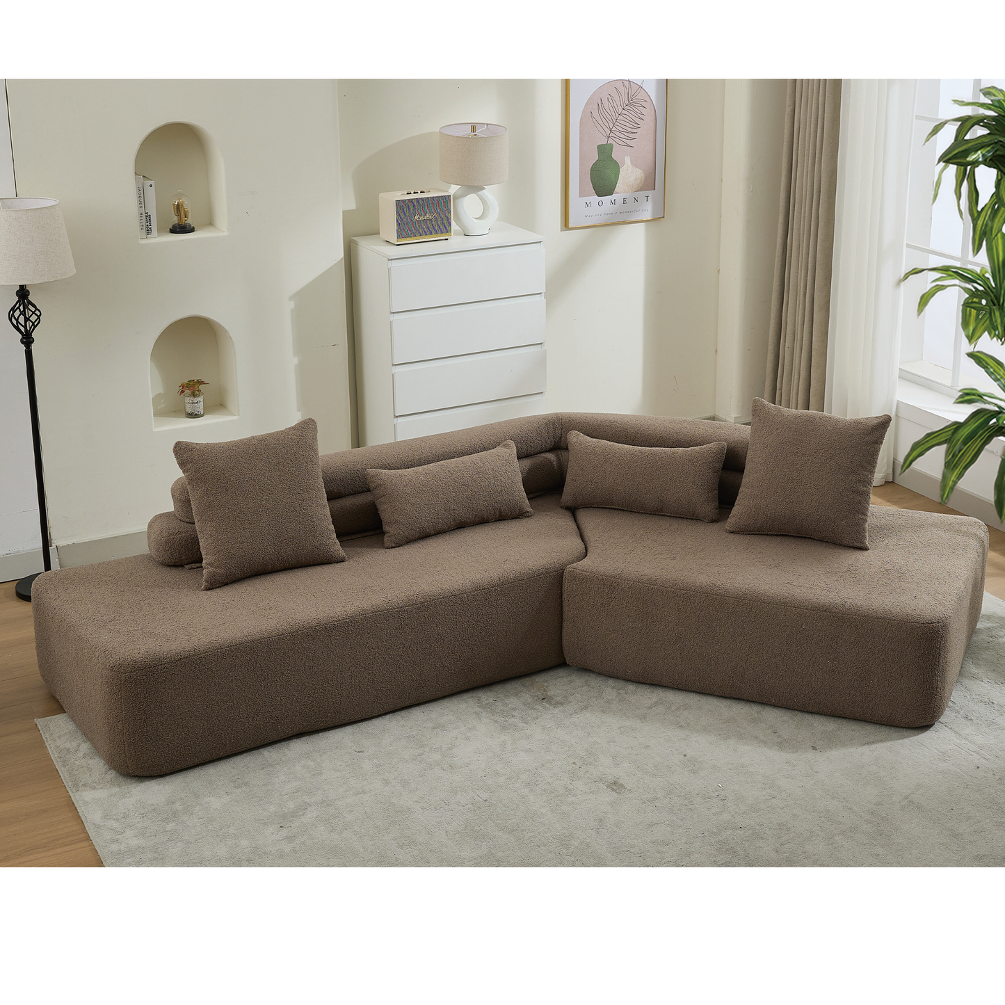 128"Minimalist Cloud Sectional Couch ,Modern Couches ,4-Seater ,No Assembly,Two Modular Sofa,Boucle Teddy Fabric, Upholstered