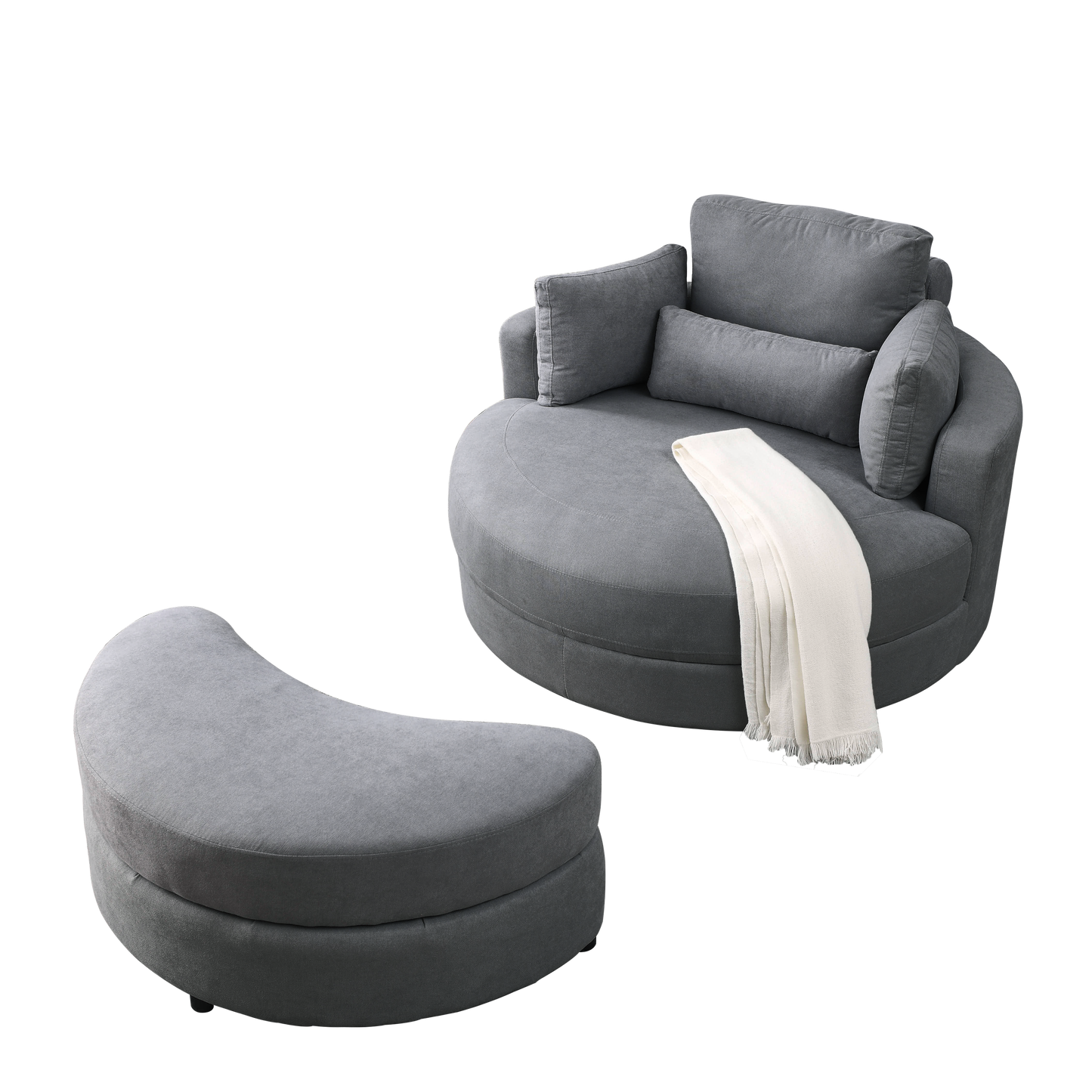 Swivel Accent Barrel Modern Dark Grey Sofa Lounge Club Big Round Chair With Storage Ottoman Linen Fabric for Living Room