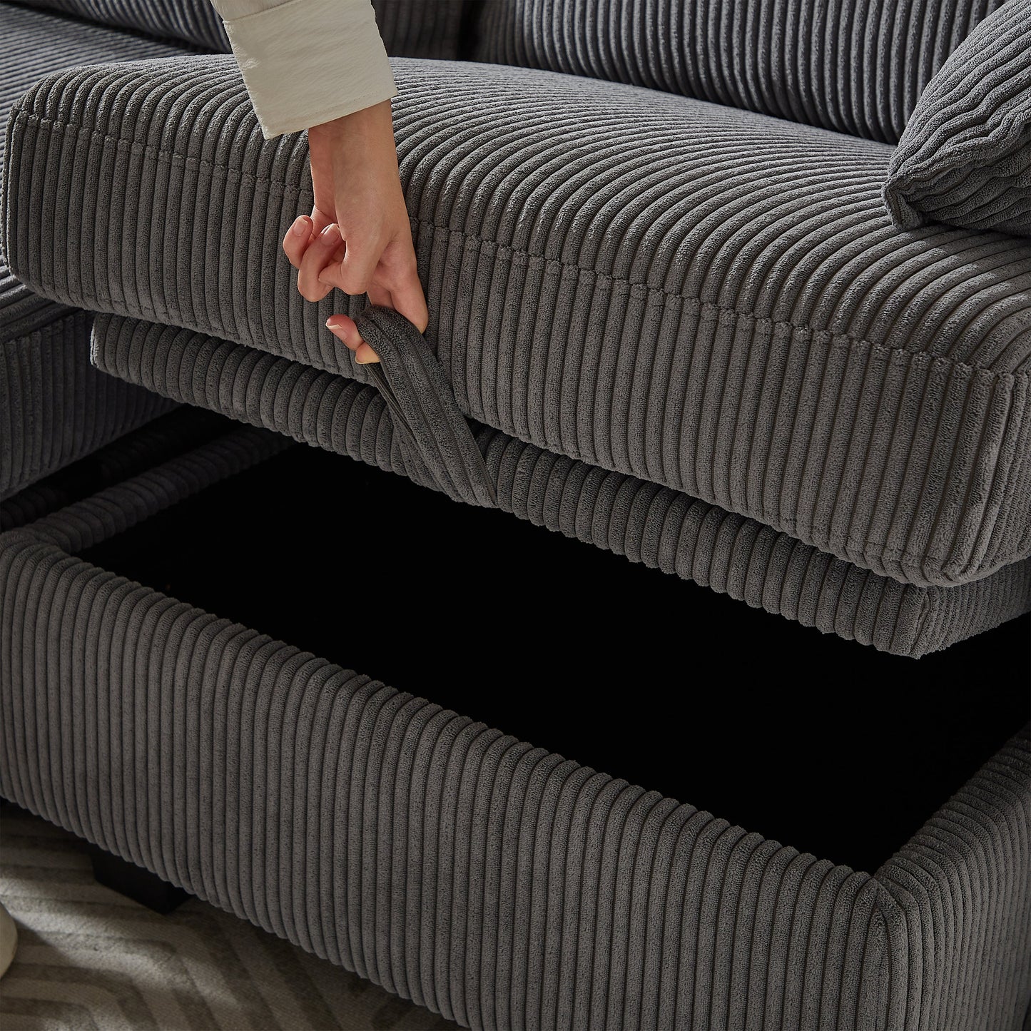 113.5'' Modular Sectiona Corduroy Sofa, Sectional Couches for Living Room U Shaped Sectional Couch With Storage Ottoman