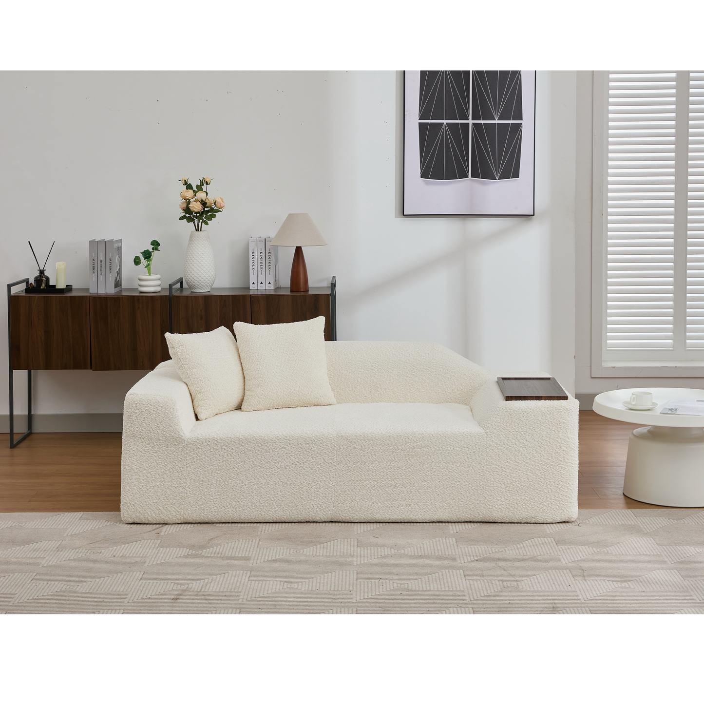 2 Piece Boucle Cloud Sofa Set, Upholstered Sofa Set, Modern 3 Seater and 2 Seater Sofa With MDF End Table for Living Room