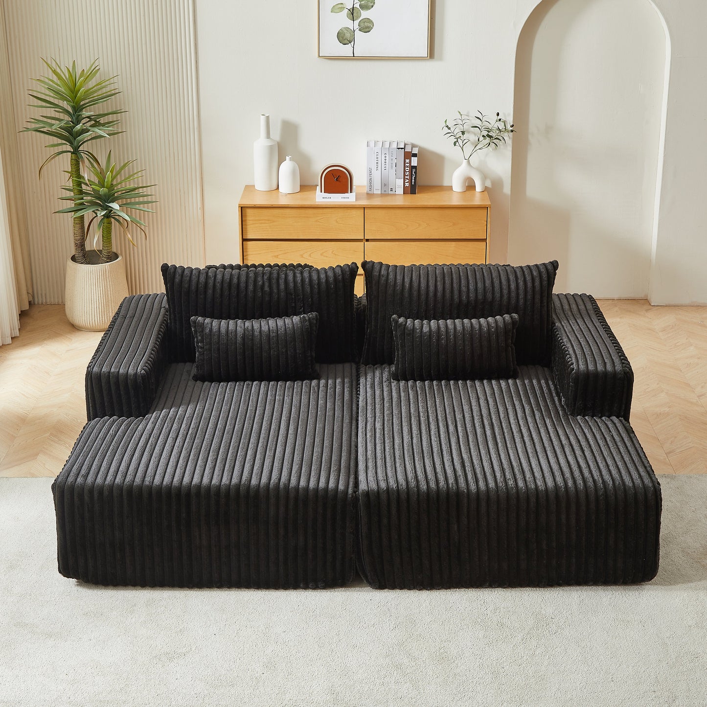 87" Oversized Sectional Lounge Chaise ,No Assembly Required,Cloud Plush Loveseat With Reclining Sofa Bed,Fluffy Modern