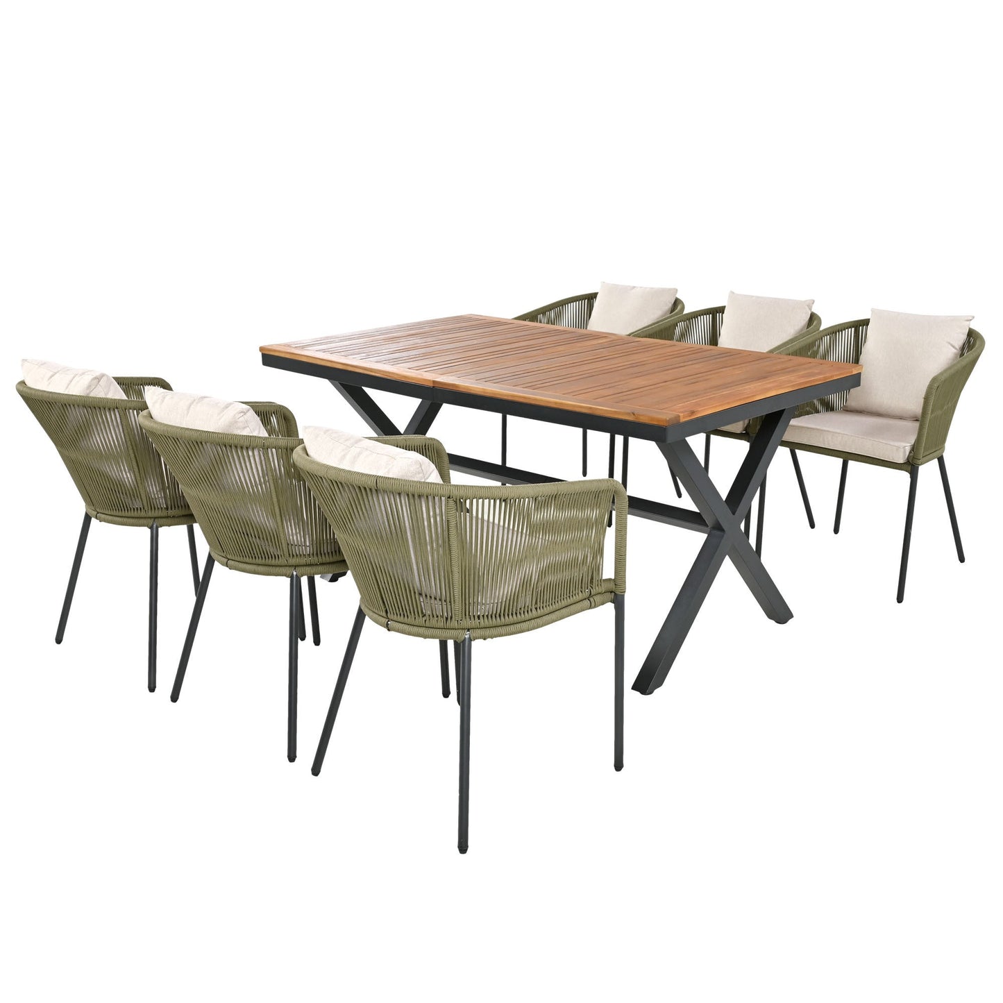 7 Pieces Patio Dining Set, All-Weather Outdoor Furniture Set With Dining Table and Chairs, Acacia Wood Tabletop
